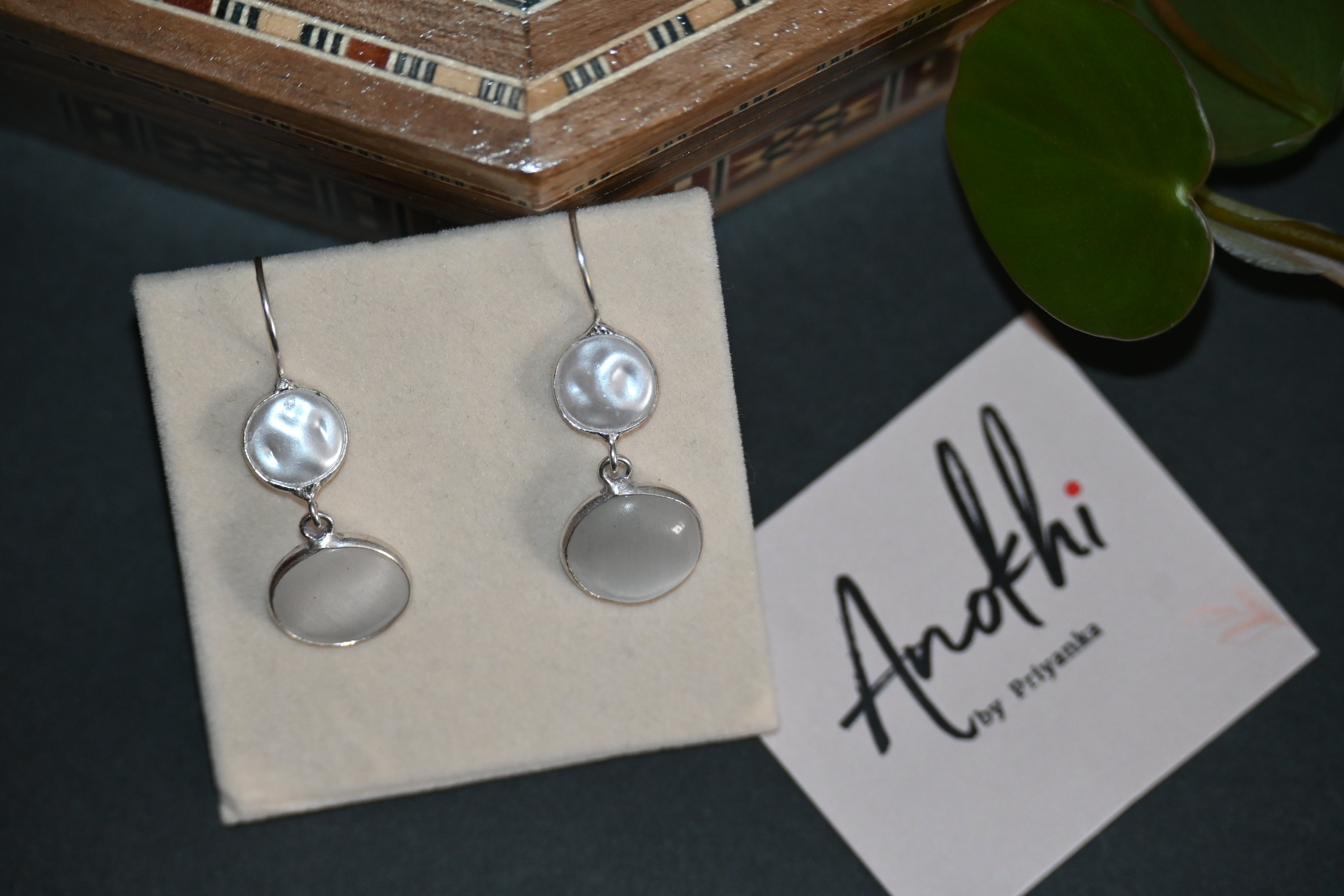 White Coin Pearl, Silver Look Alike Oxidized Earrings