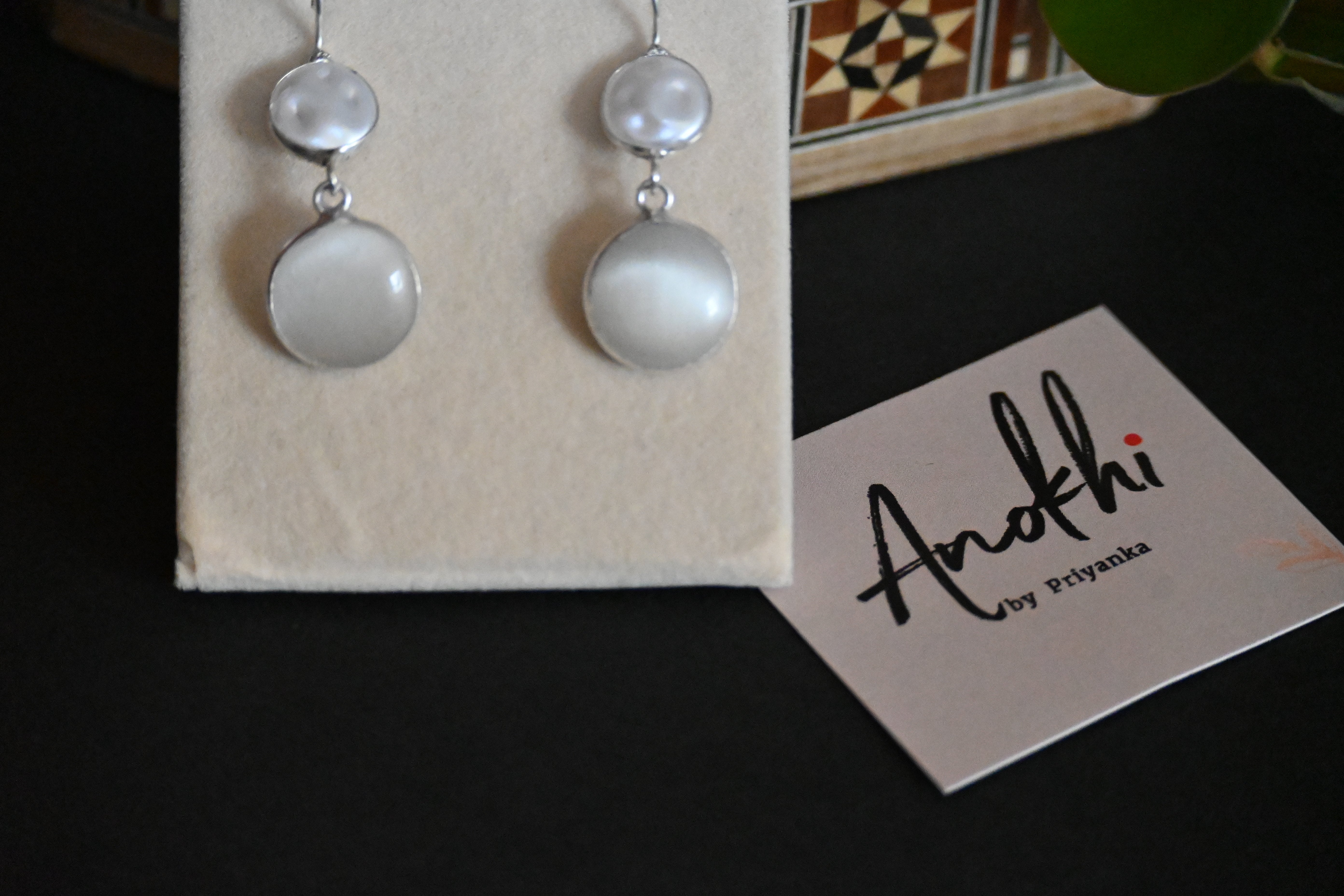 White Coin Pearl, Silver Look Alike Oxidized Earrings