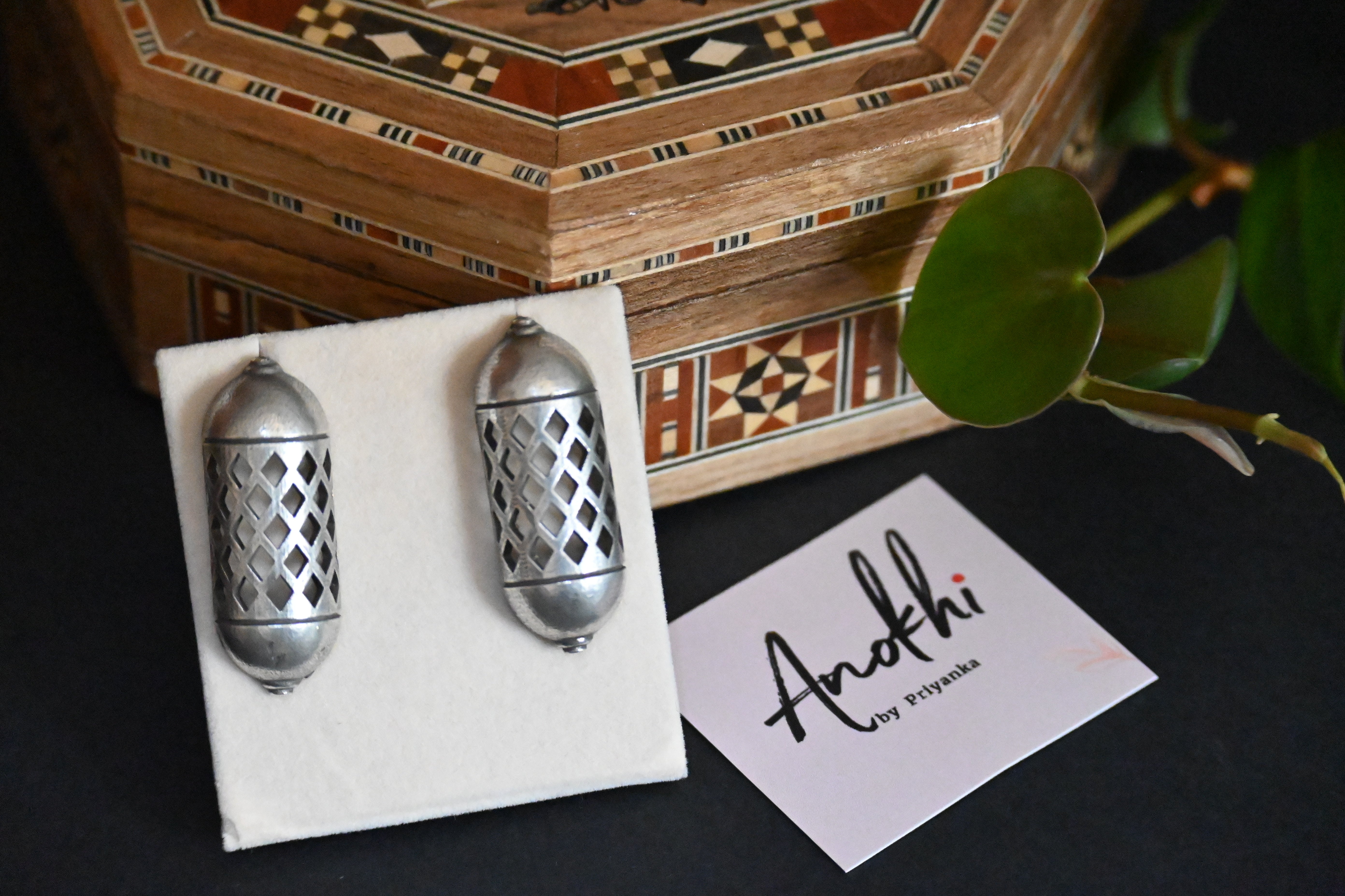 Boho, Silver Look Alike Oxidized Earrings