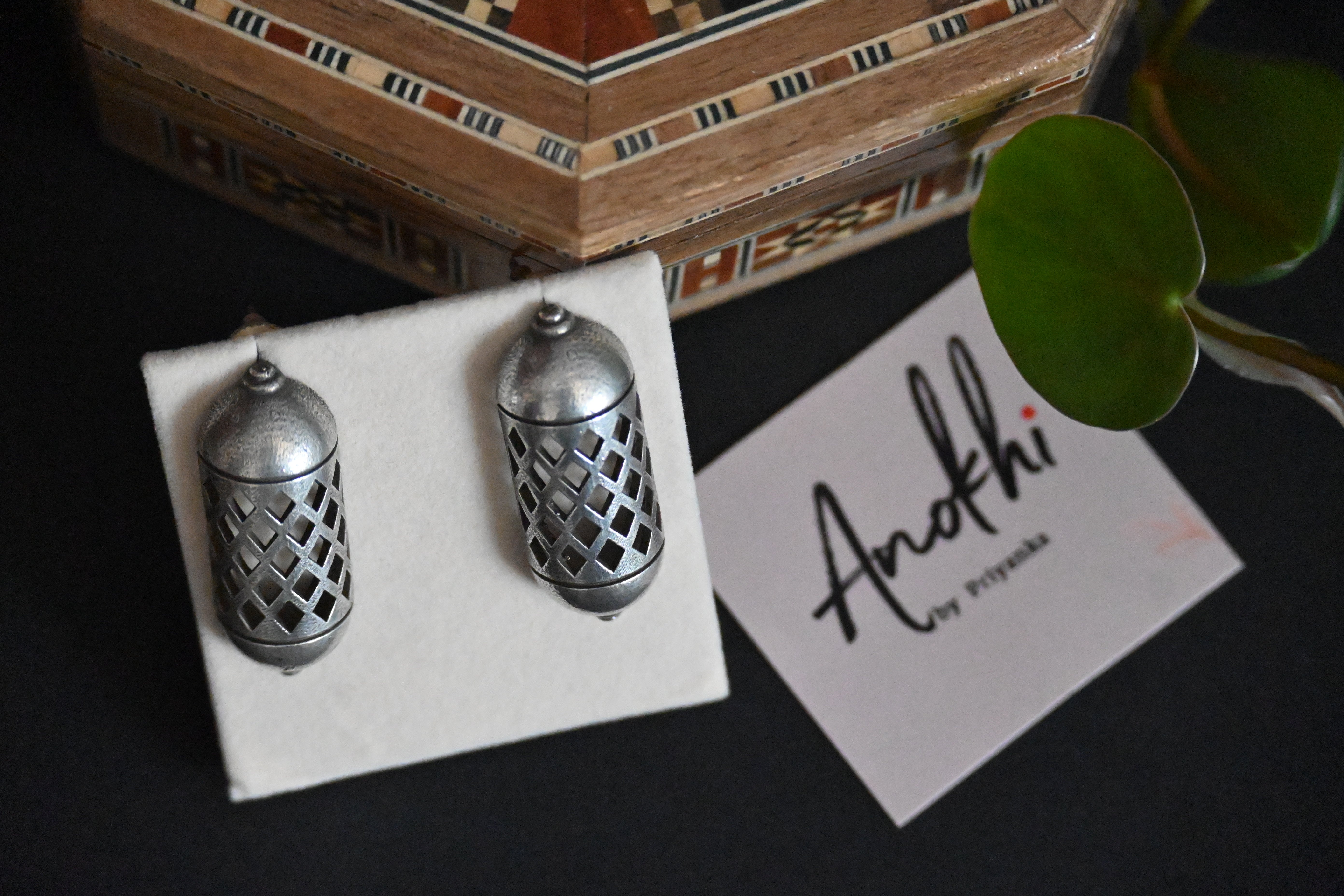 Boho, Silver Look Alike Oxidized Earrings
