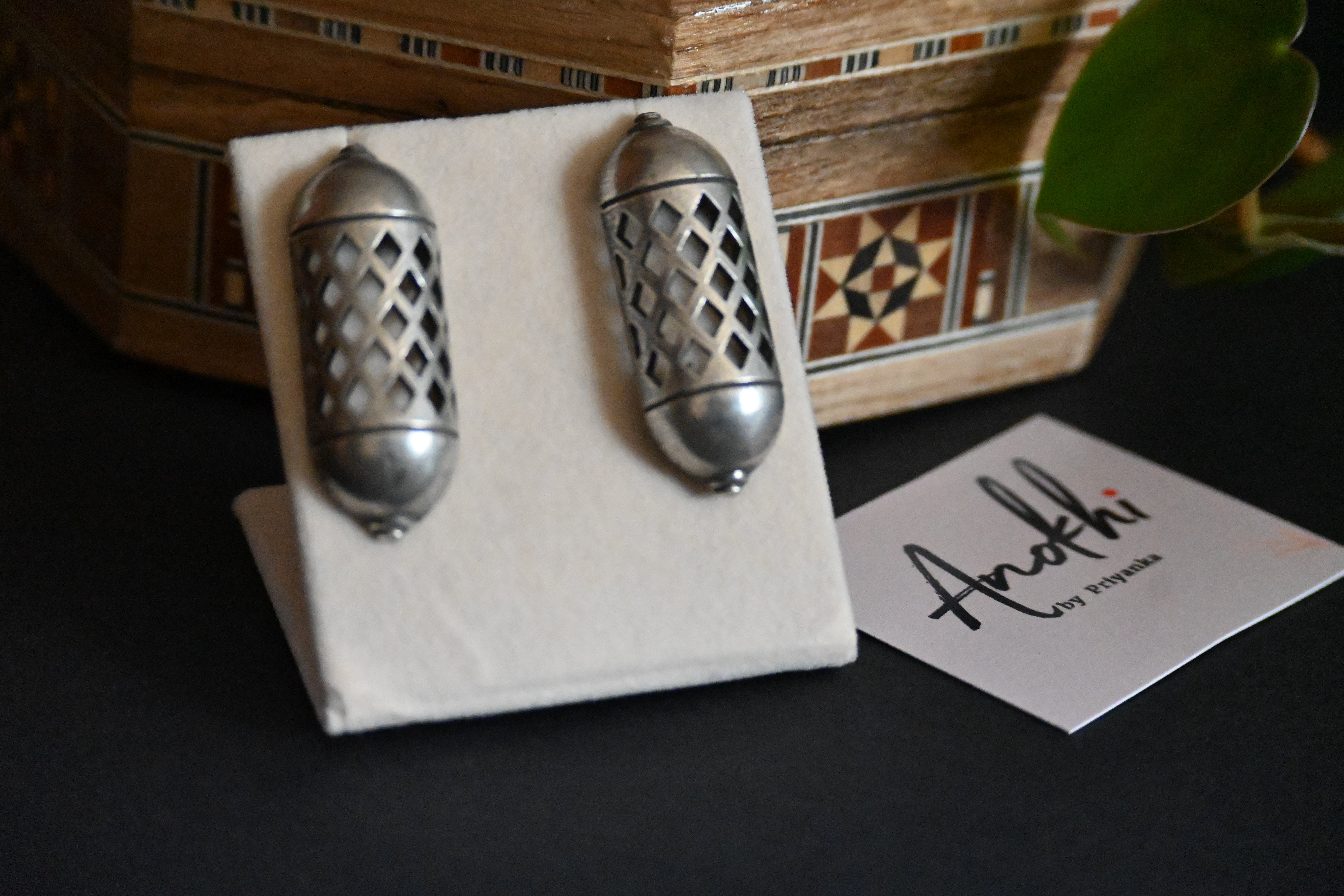 Boho, Silver Look Alike Oxidized Earrings