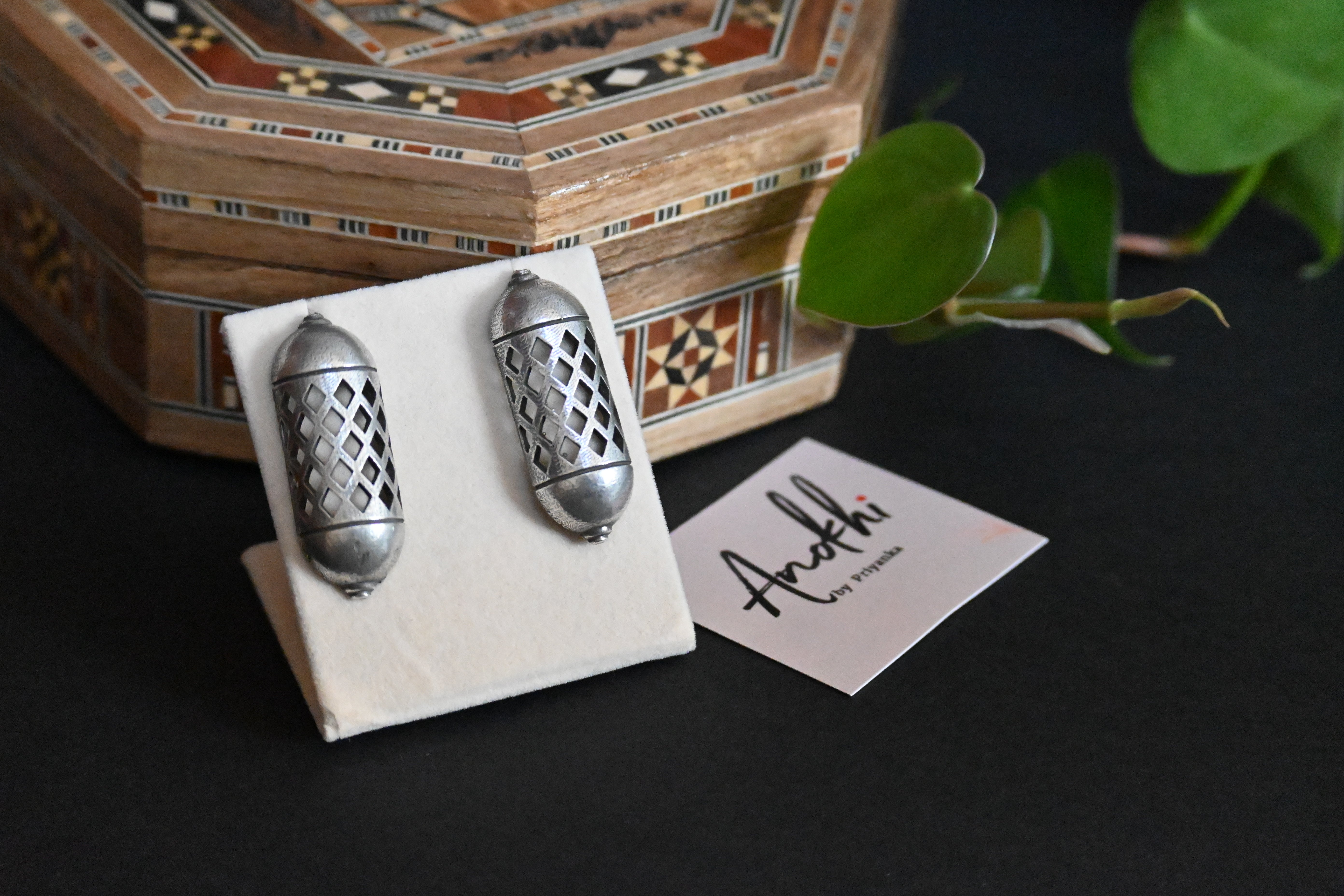 Boho, Silver Look Alike Oxidized Earrings