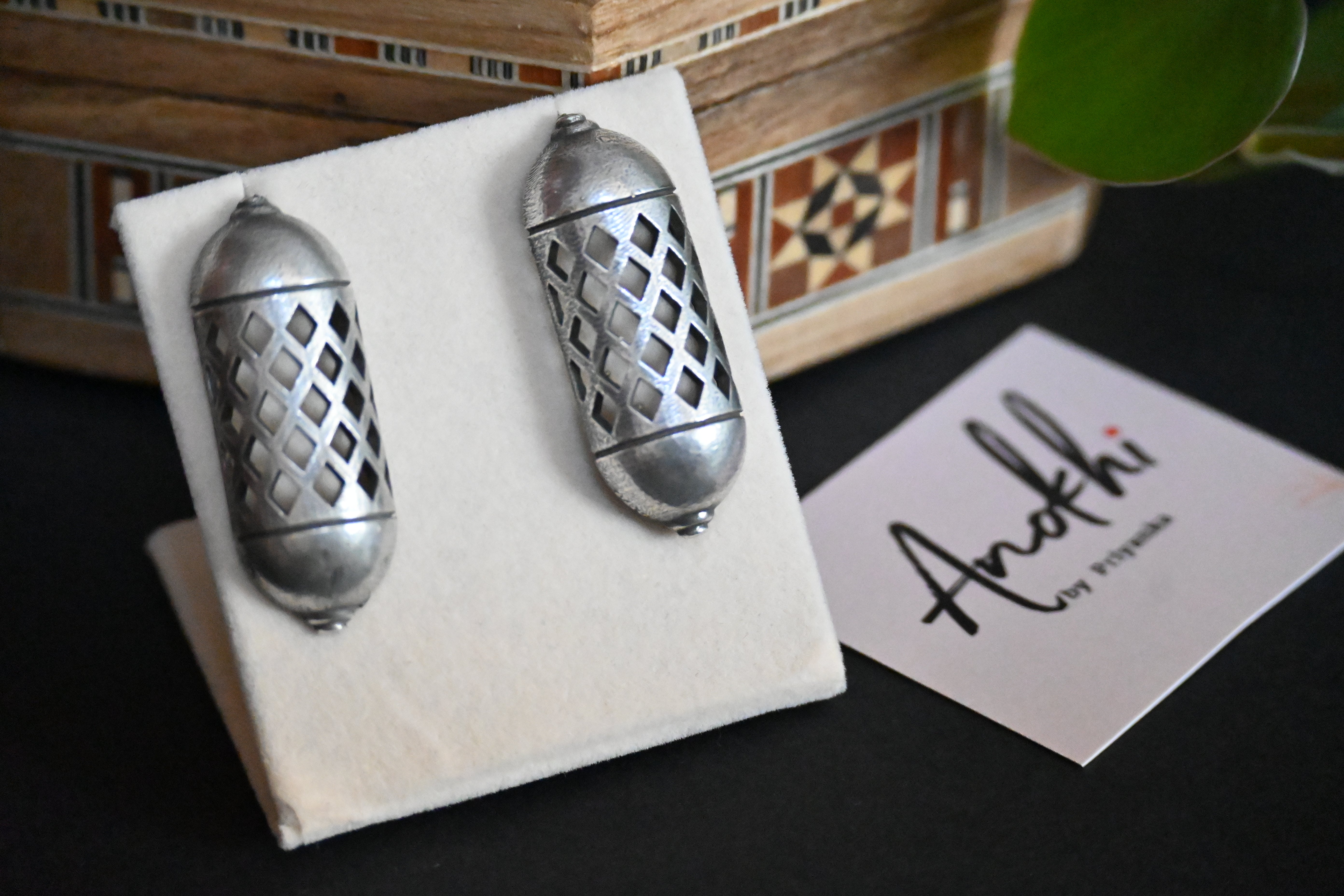 Boho, Silver Look Alike Oxidized Earrings