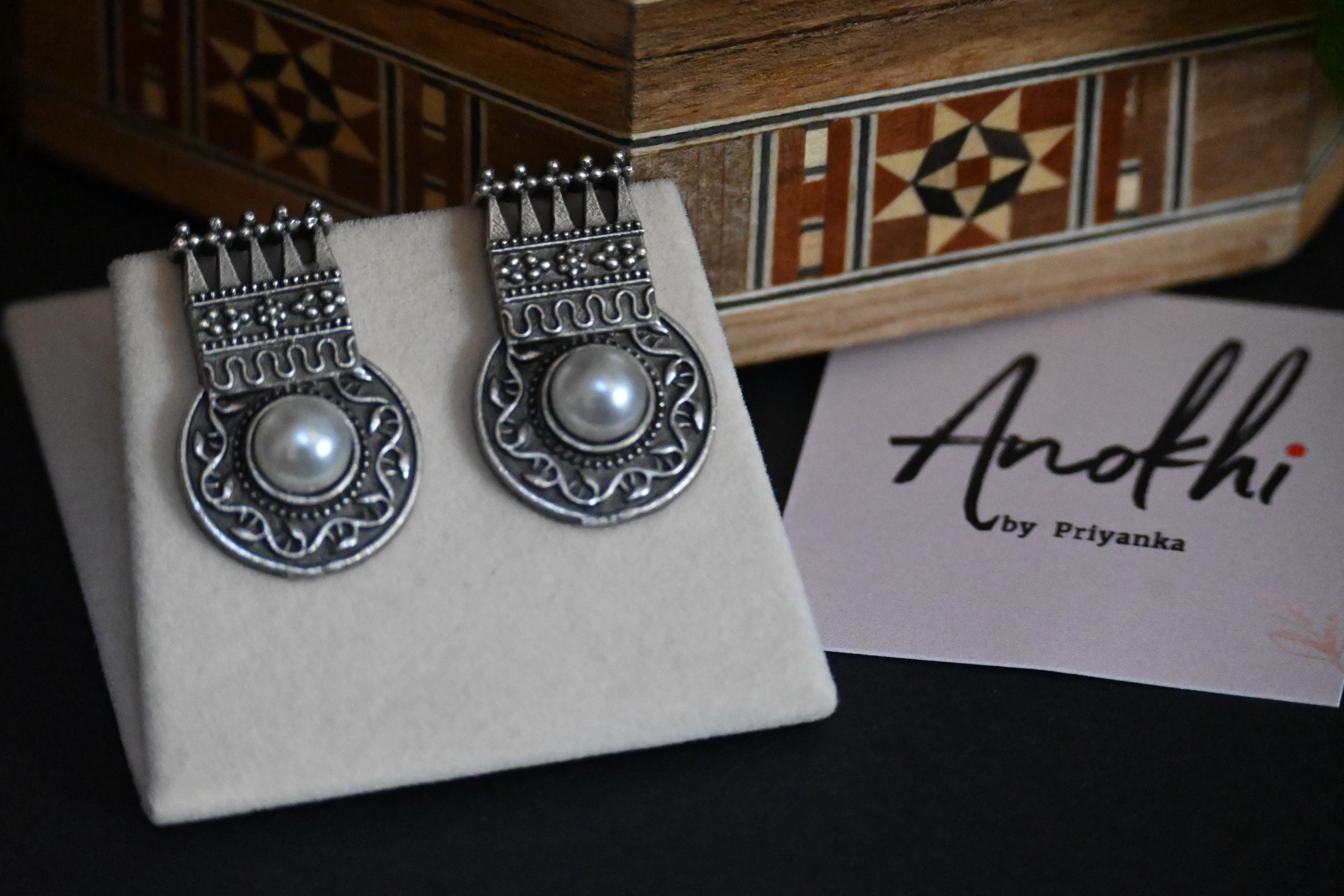 Ethnic, Silver Look Alike Oxidized Earrings