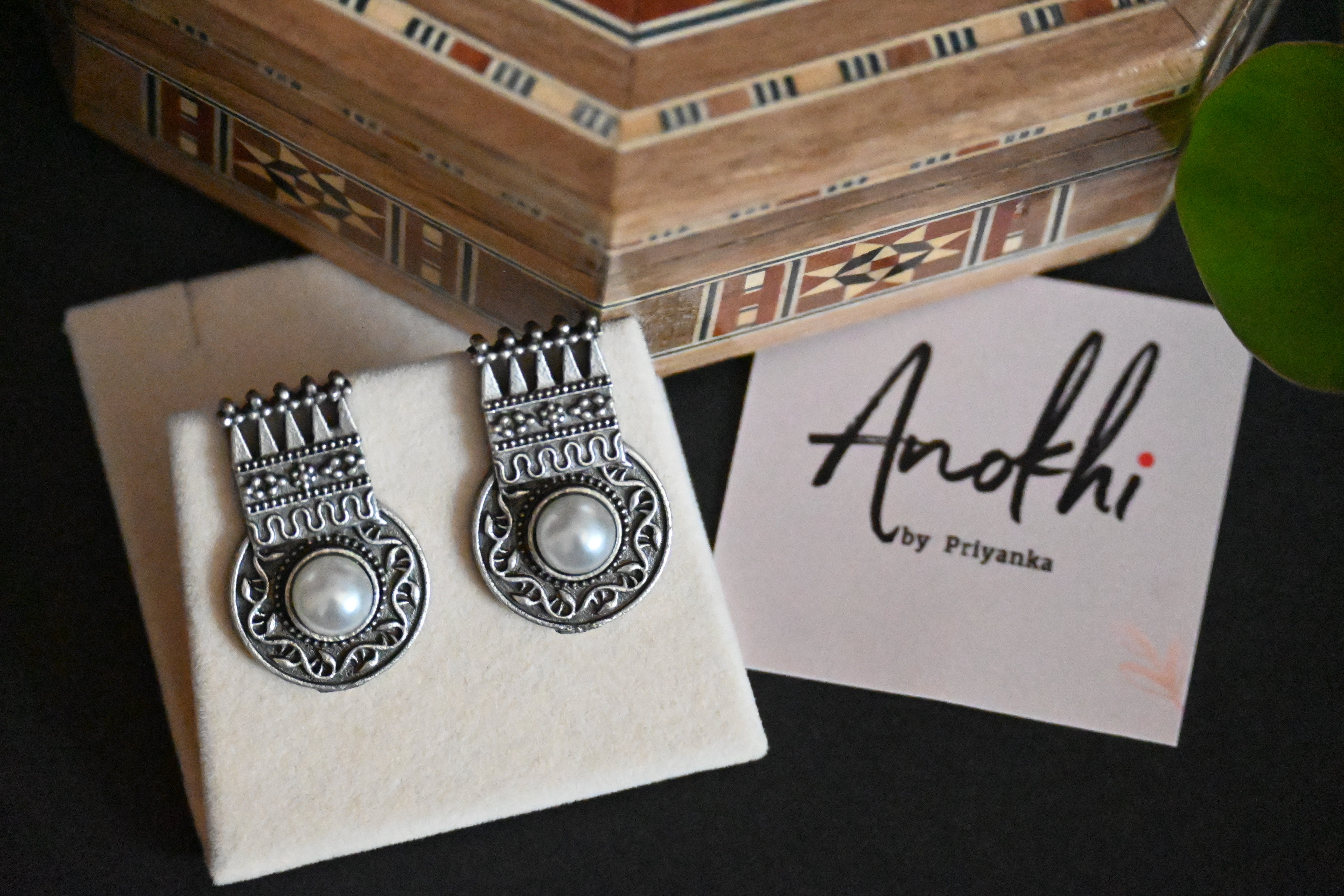 Ethnic, Silver Look Alike Oxidized Earrings