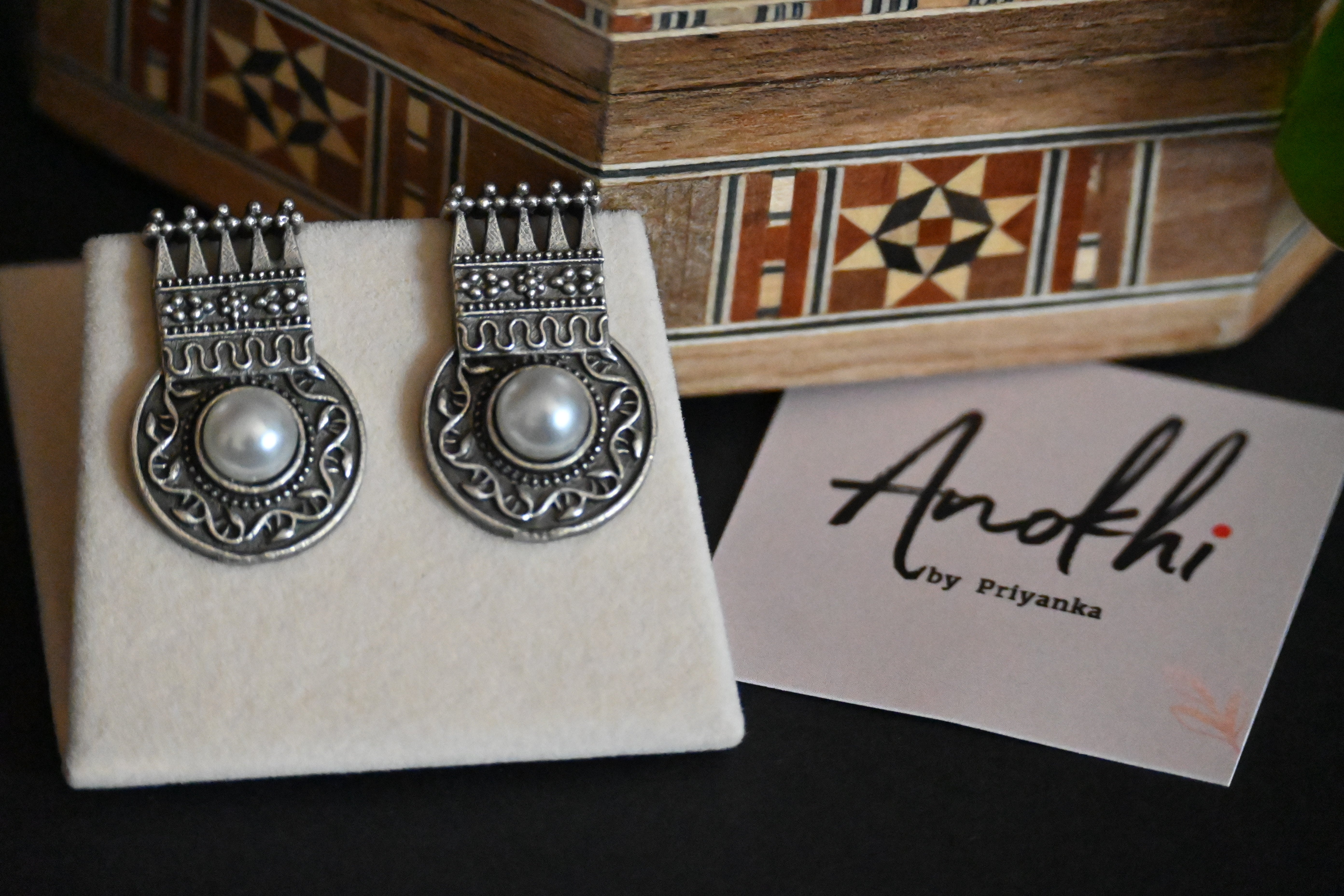 Ethnic, Silver Look Alike Oxidized Earrings