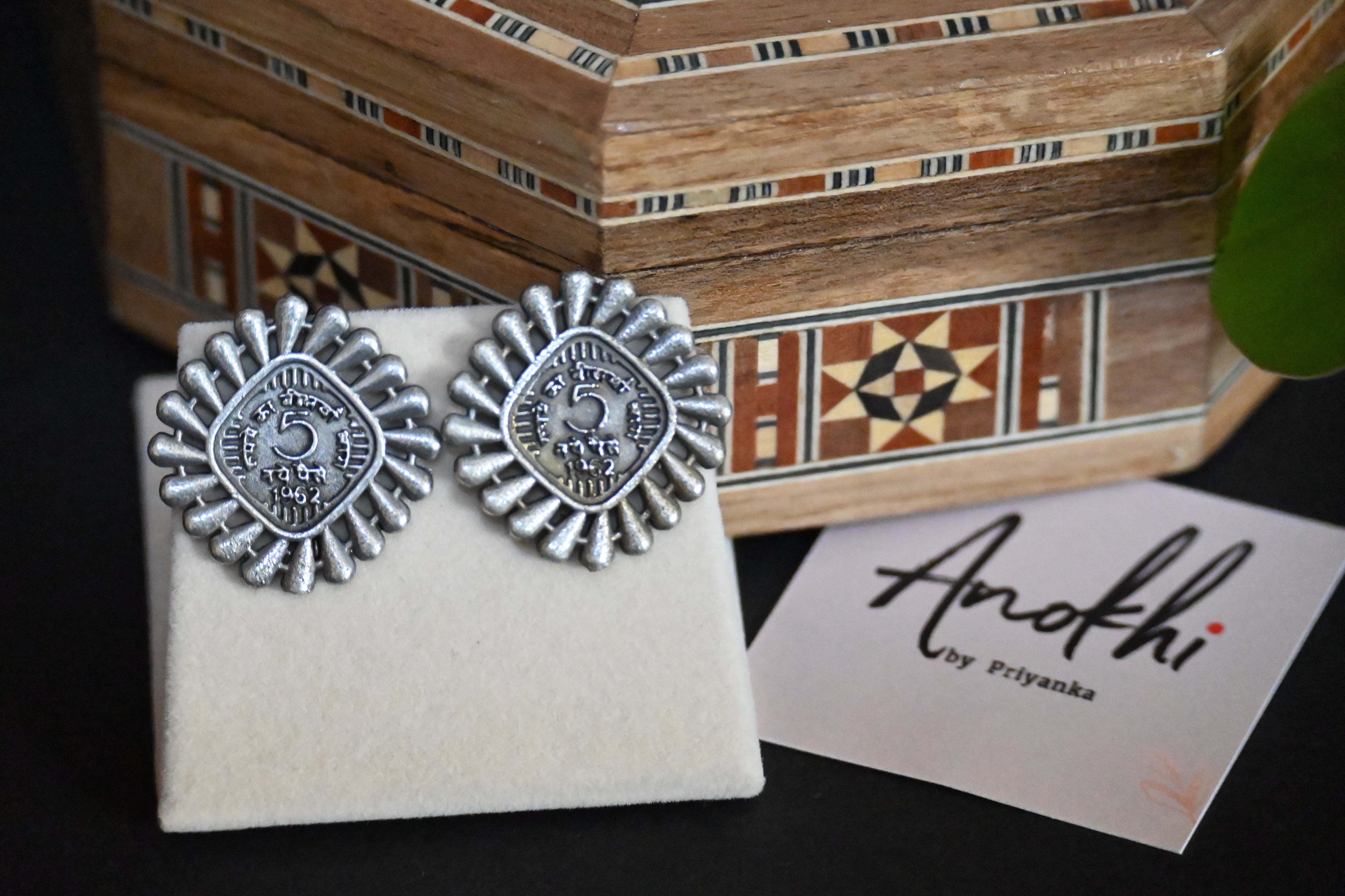 Five Paise, Silver Look Alike Oxidized Earrings