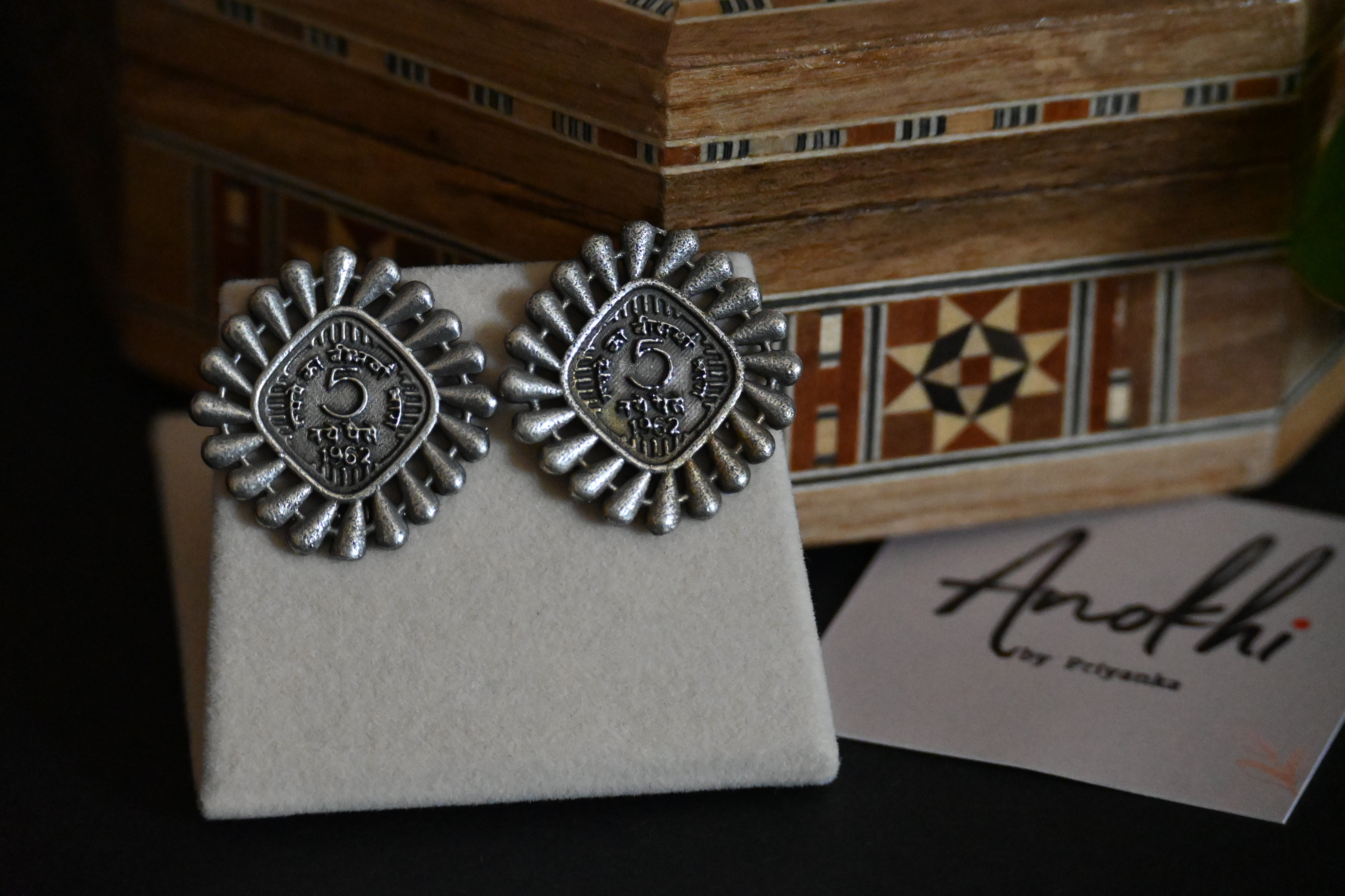 Five Paise, Silver Look Alike Oxidized Earrings