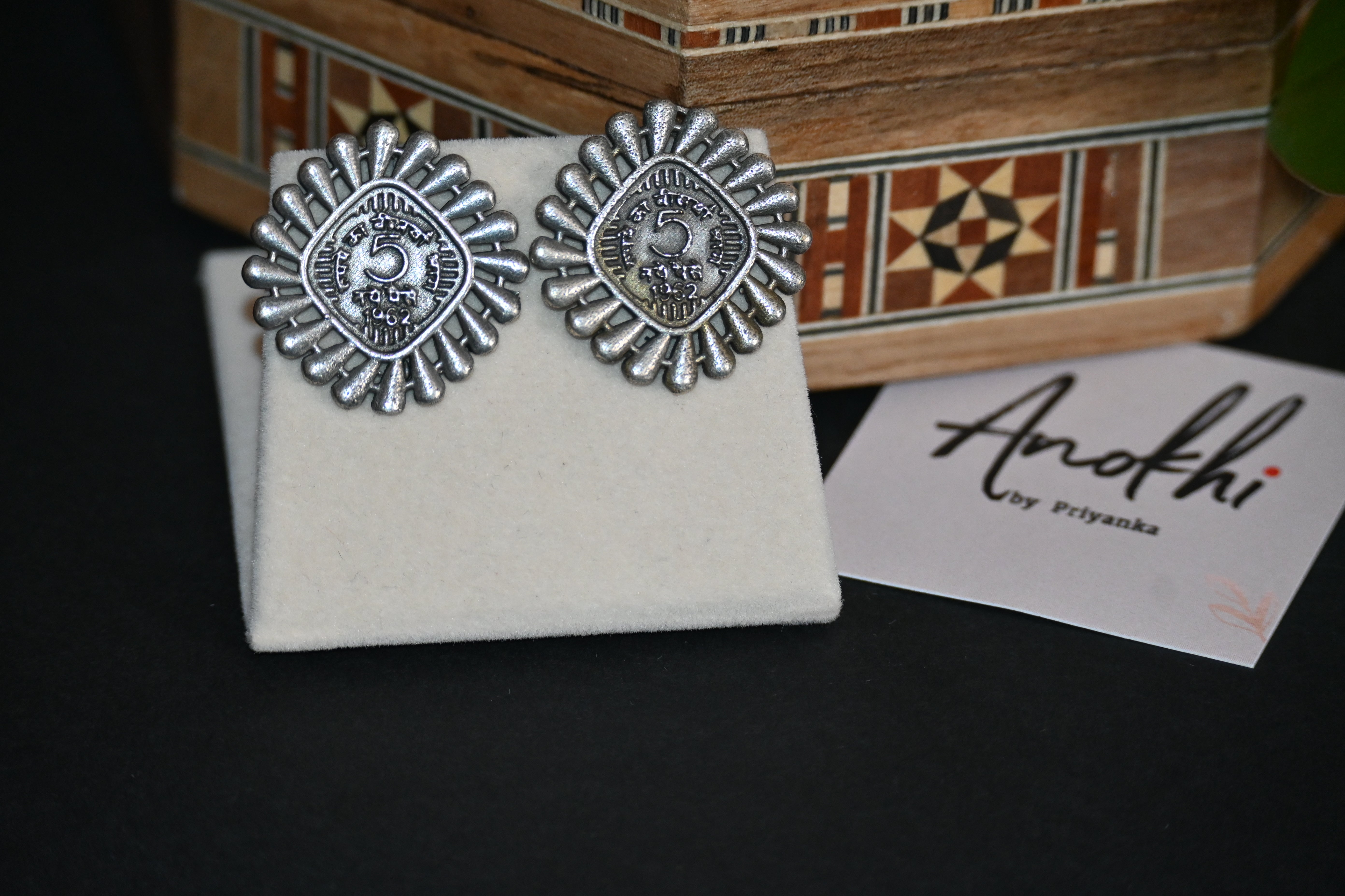 Five Paise, Silver Look Alike Oxidized Earrings