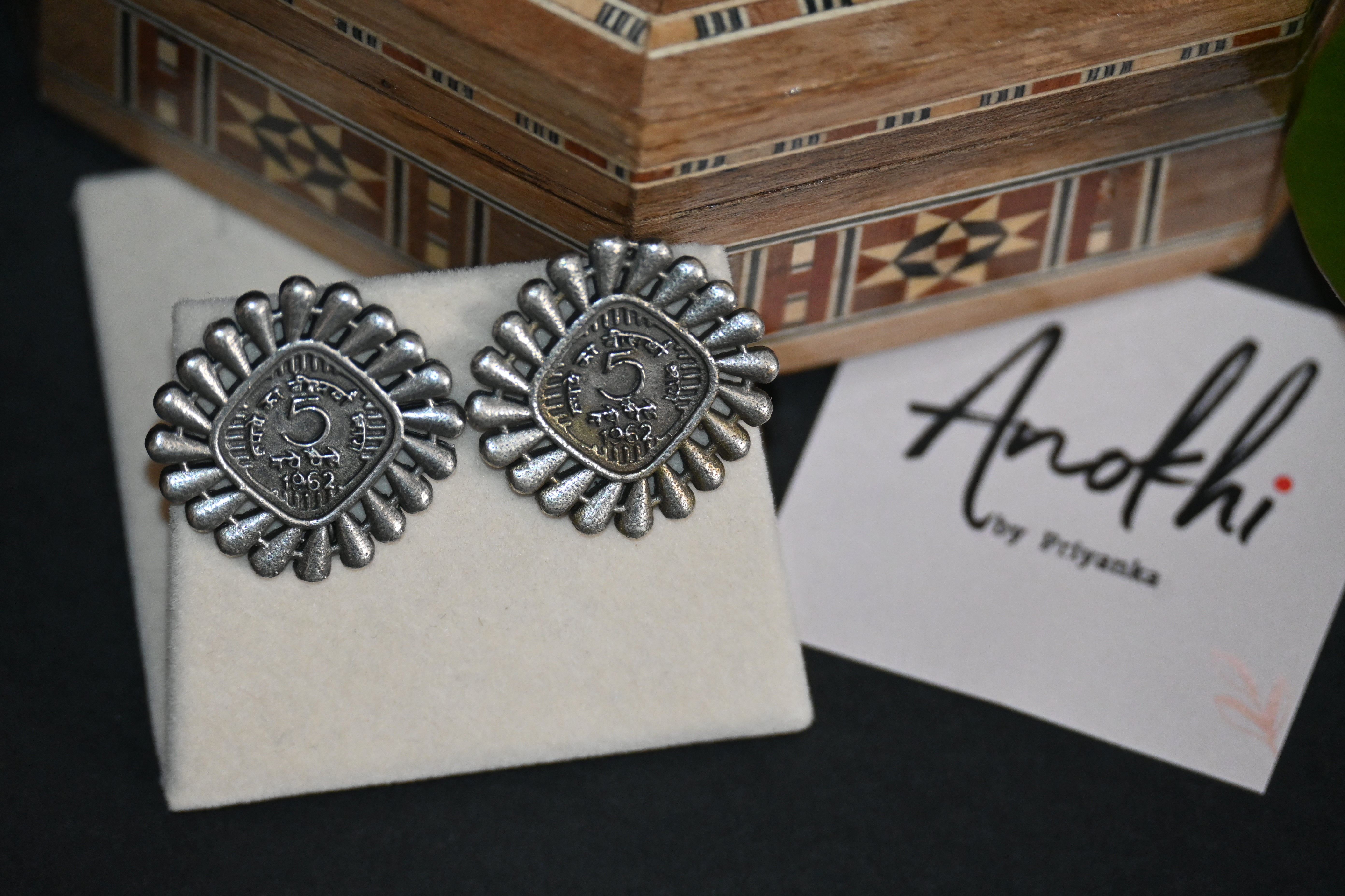 Five Paise, Silver Look Alike Oxidized Earrings