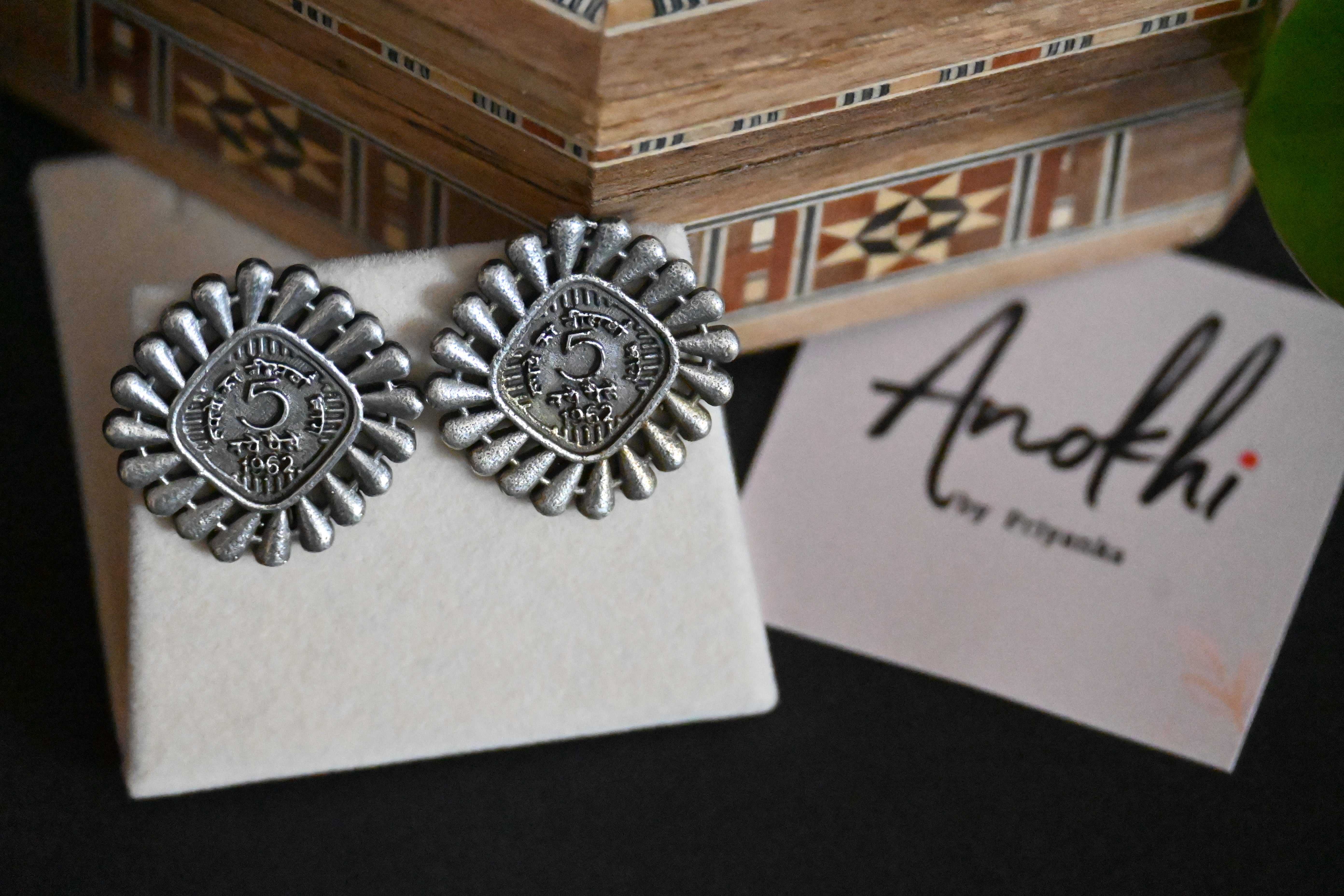 Five Paise, Silver Look Alike Oxidized Earrings