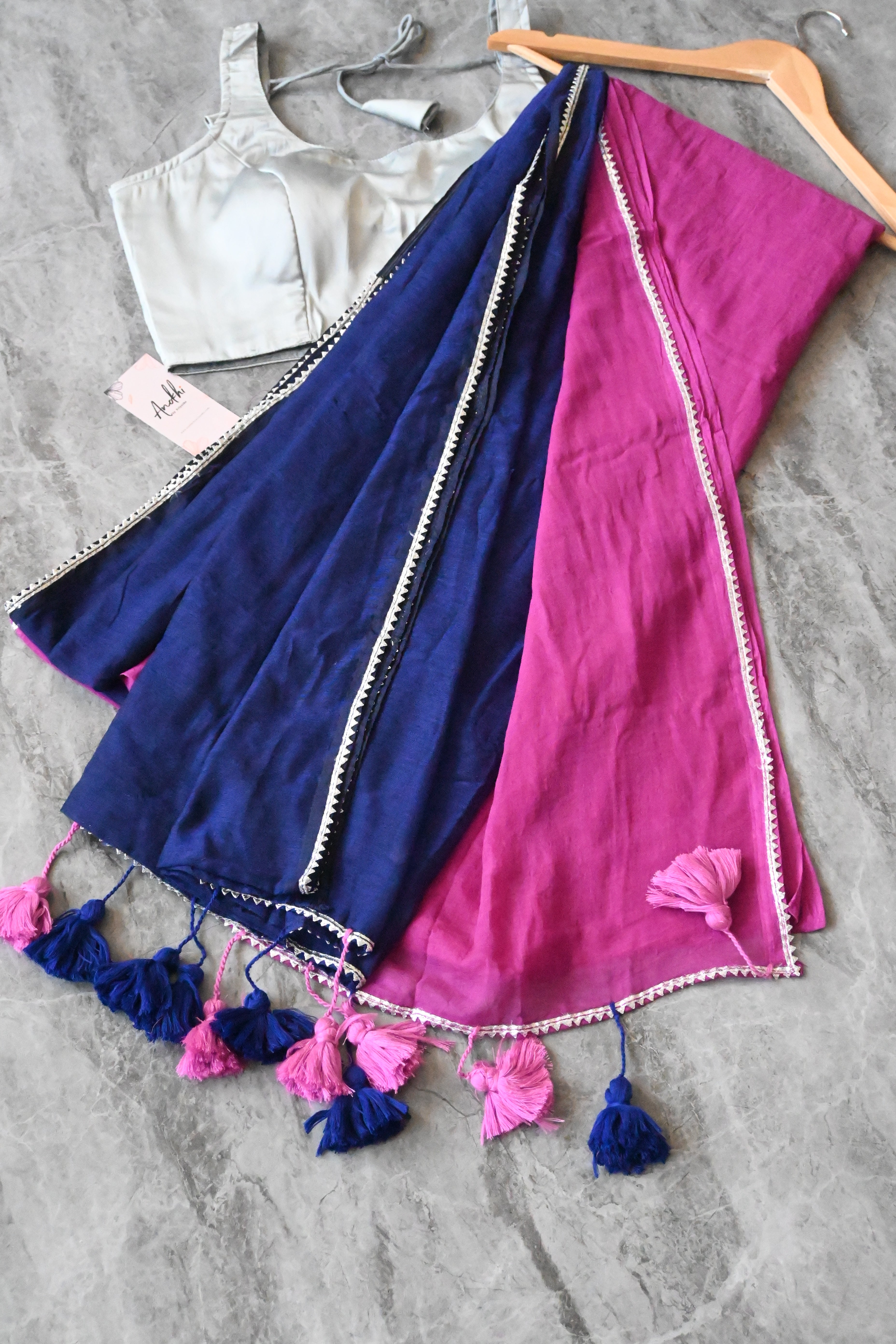 Blue and Pink Sequence saree half and half