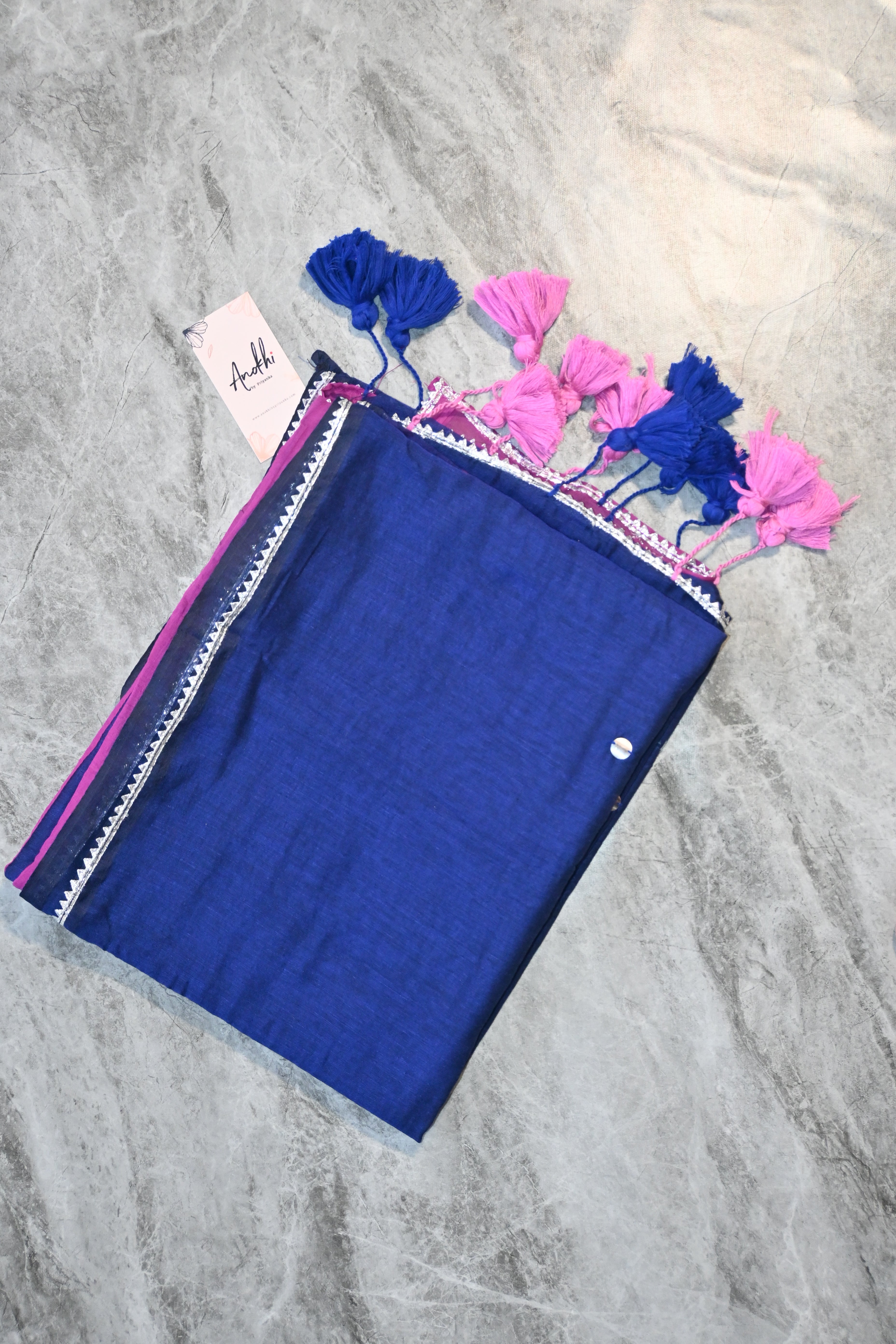 Blue and Pink Sequence saree half and half
