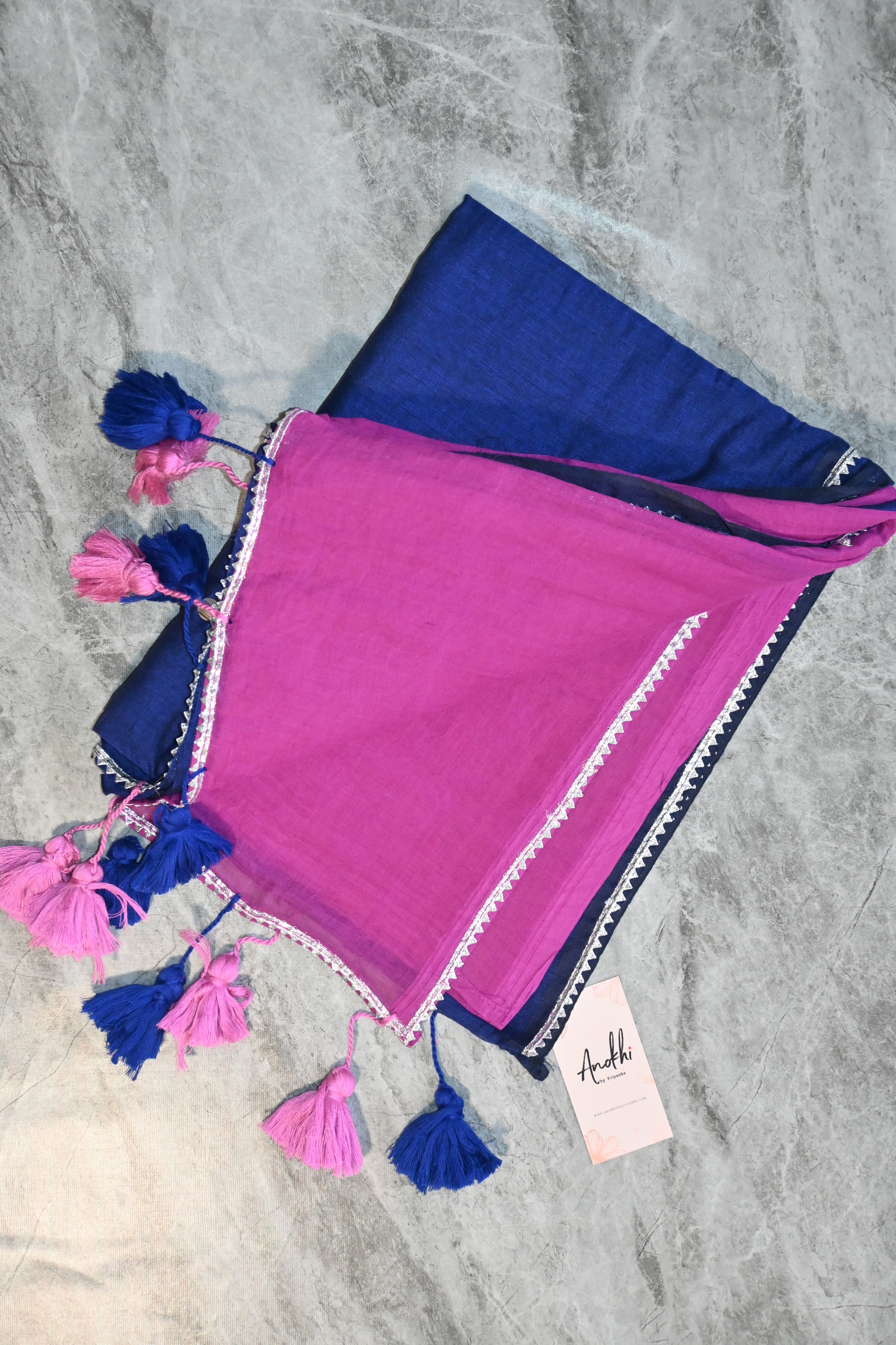 Blue and Pink Sequence saree half and half