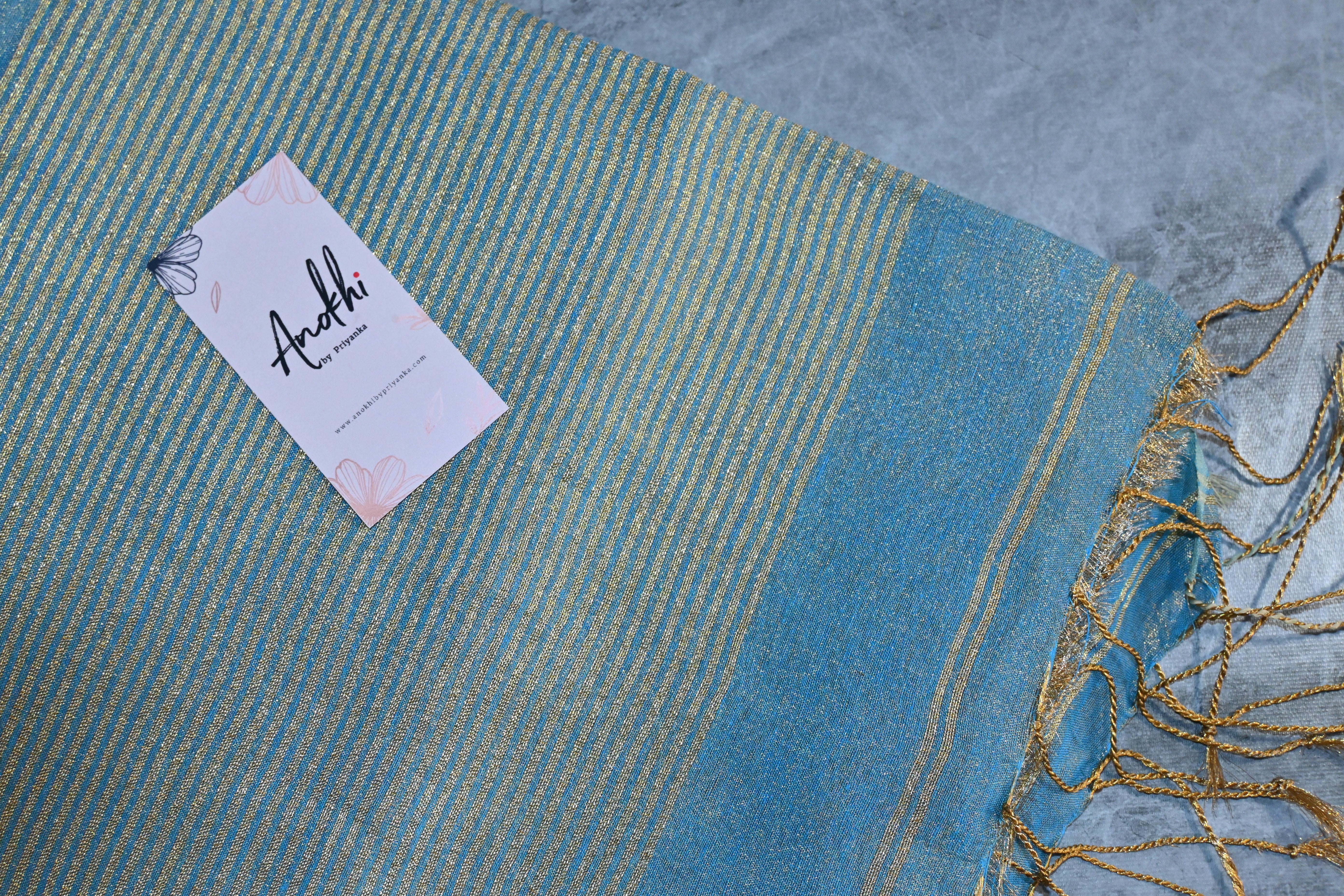 Blue Tissue zari linen saree