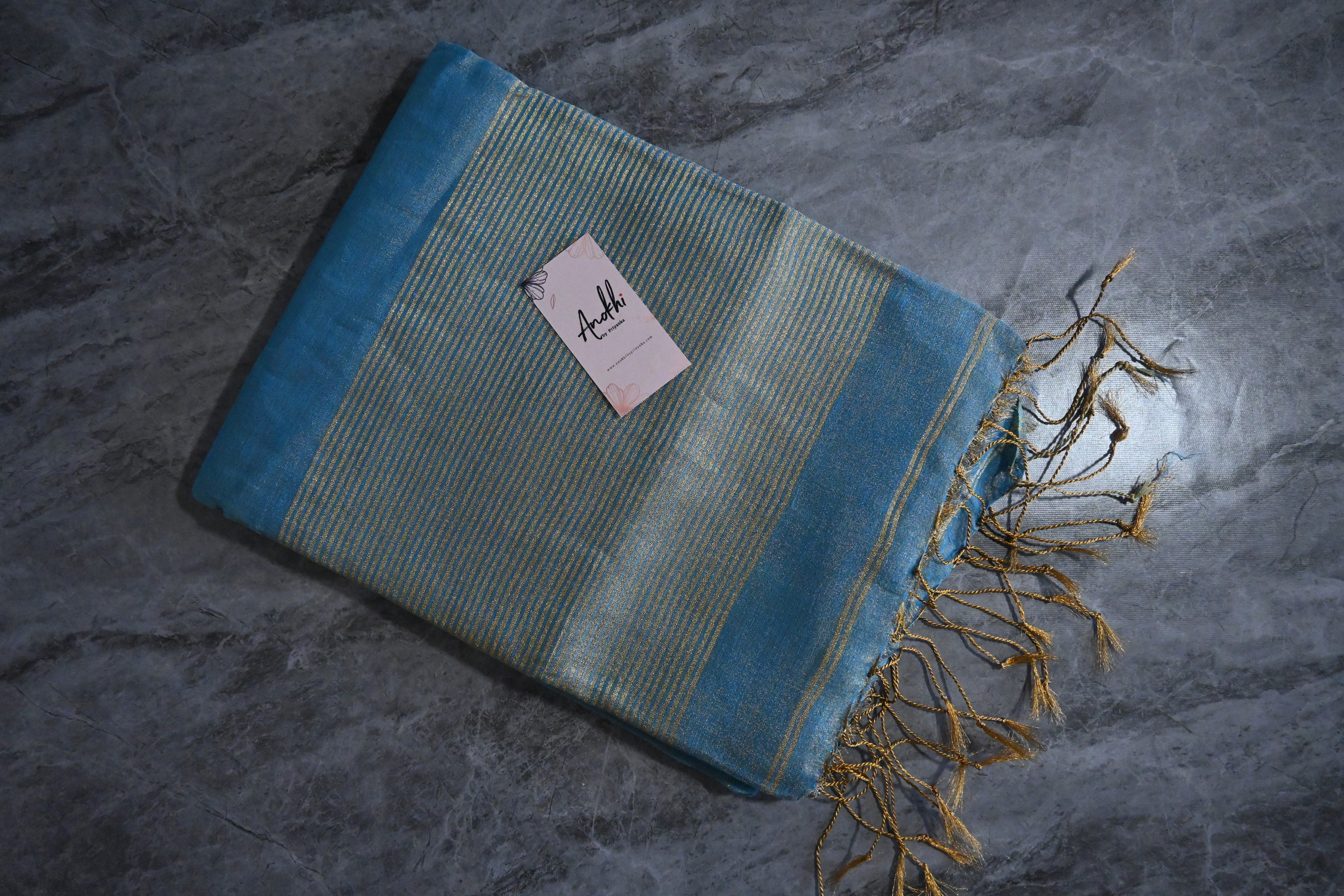 Blue Tissue zari linen saree