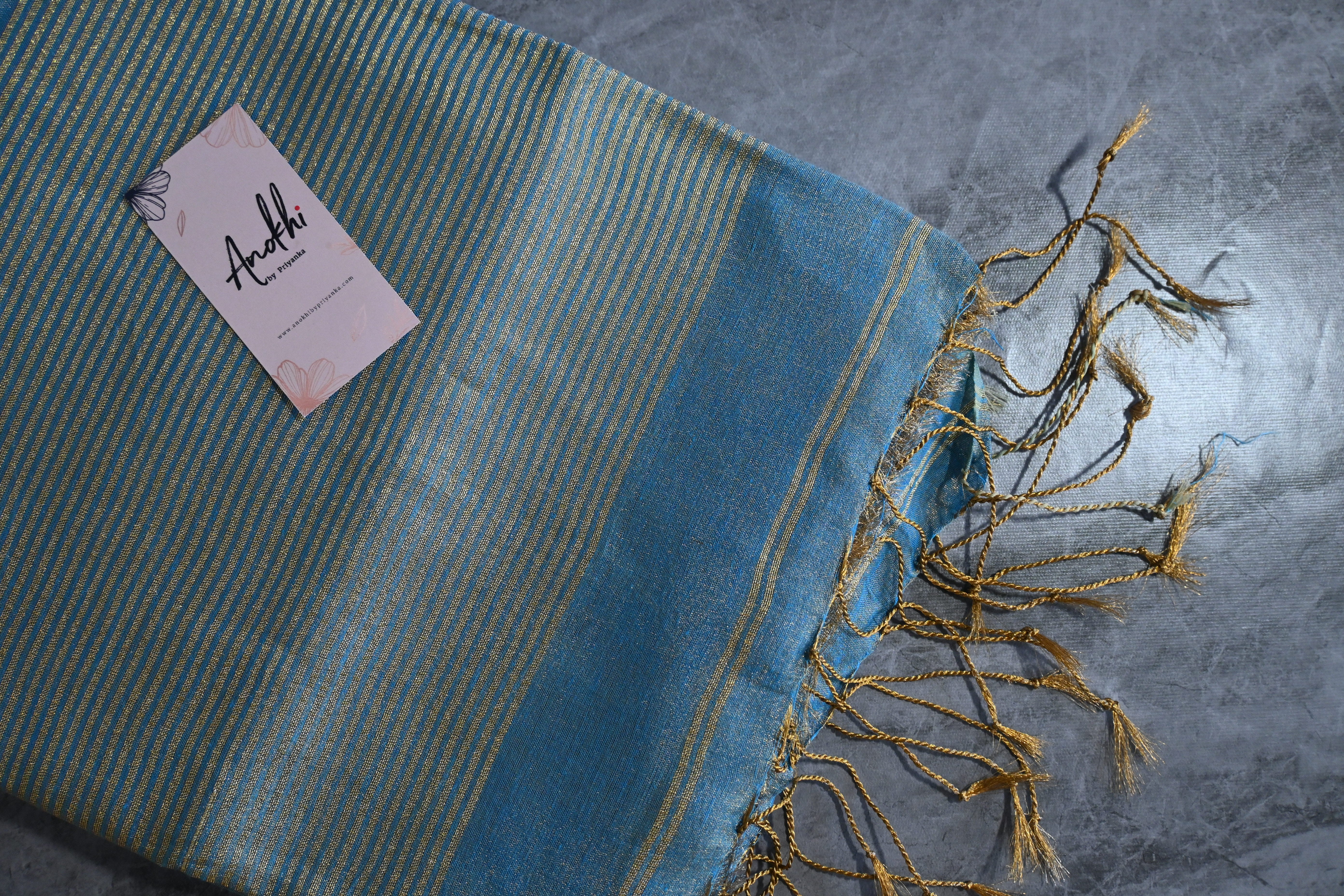 Blue Tissue zari linen saree