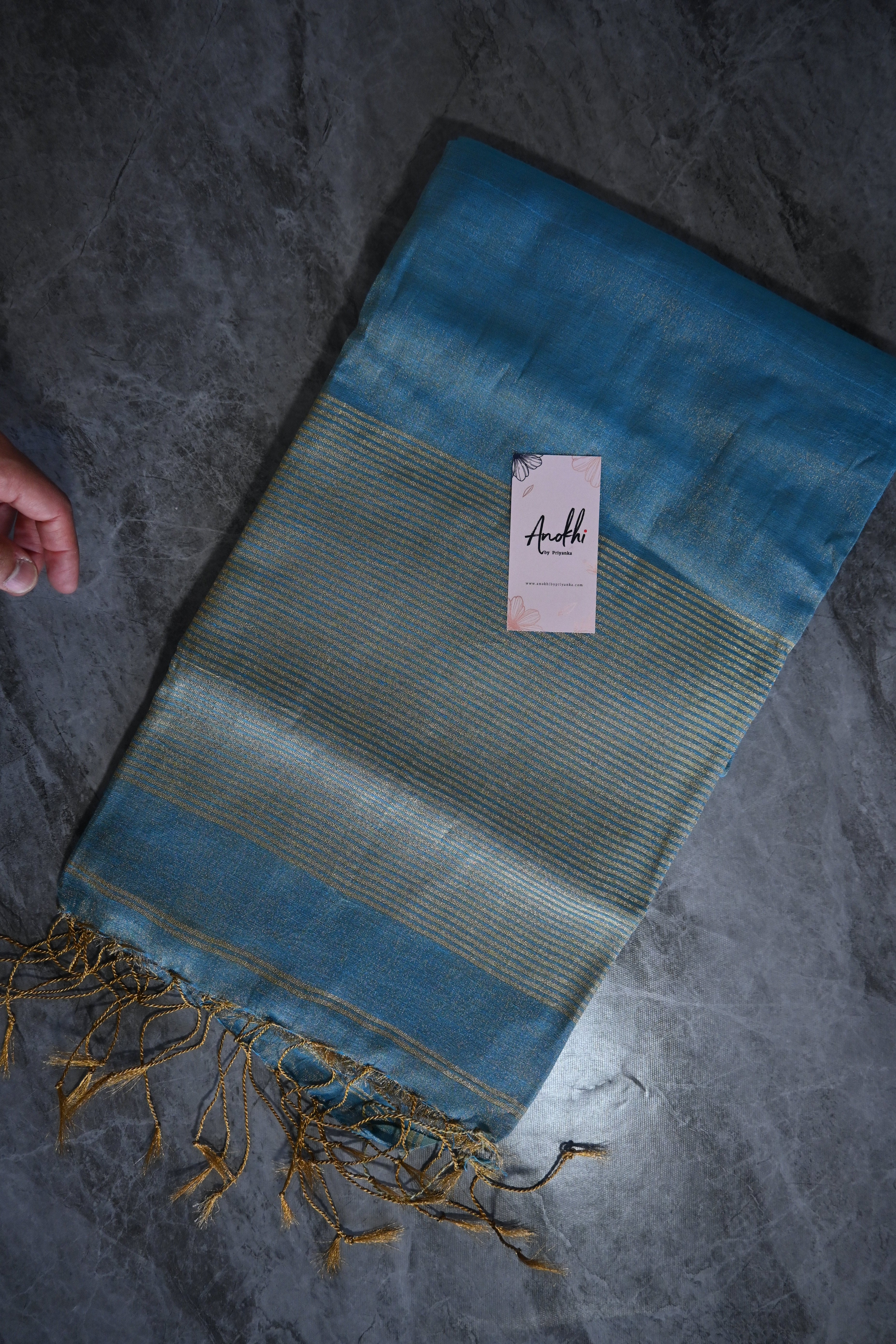 Blue Tissue zari linen saree