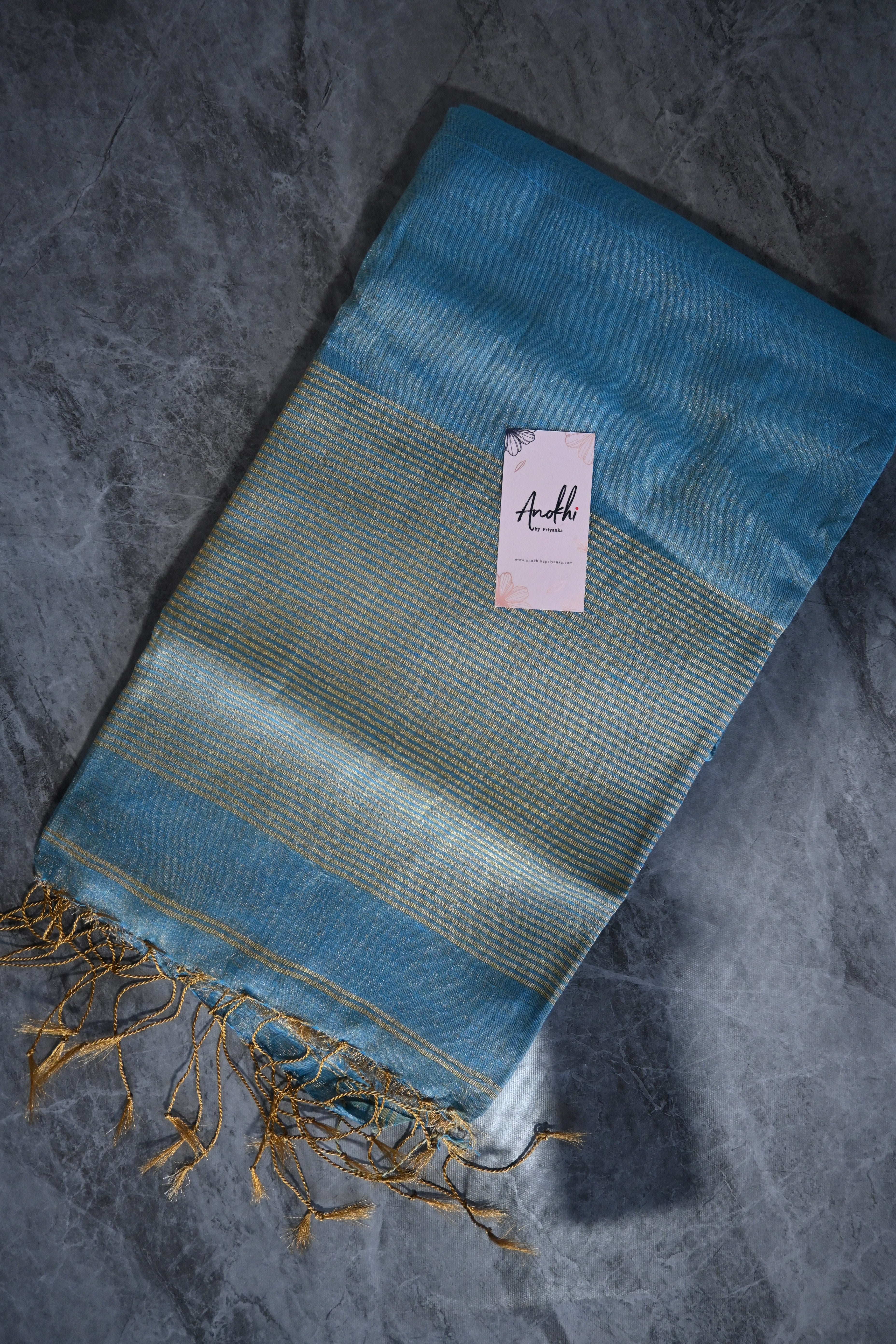 Blue Tissue zari linen saree