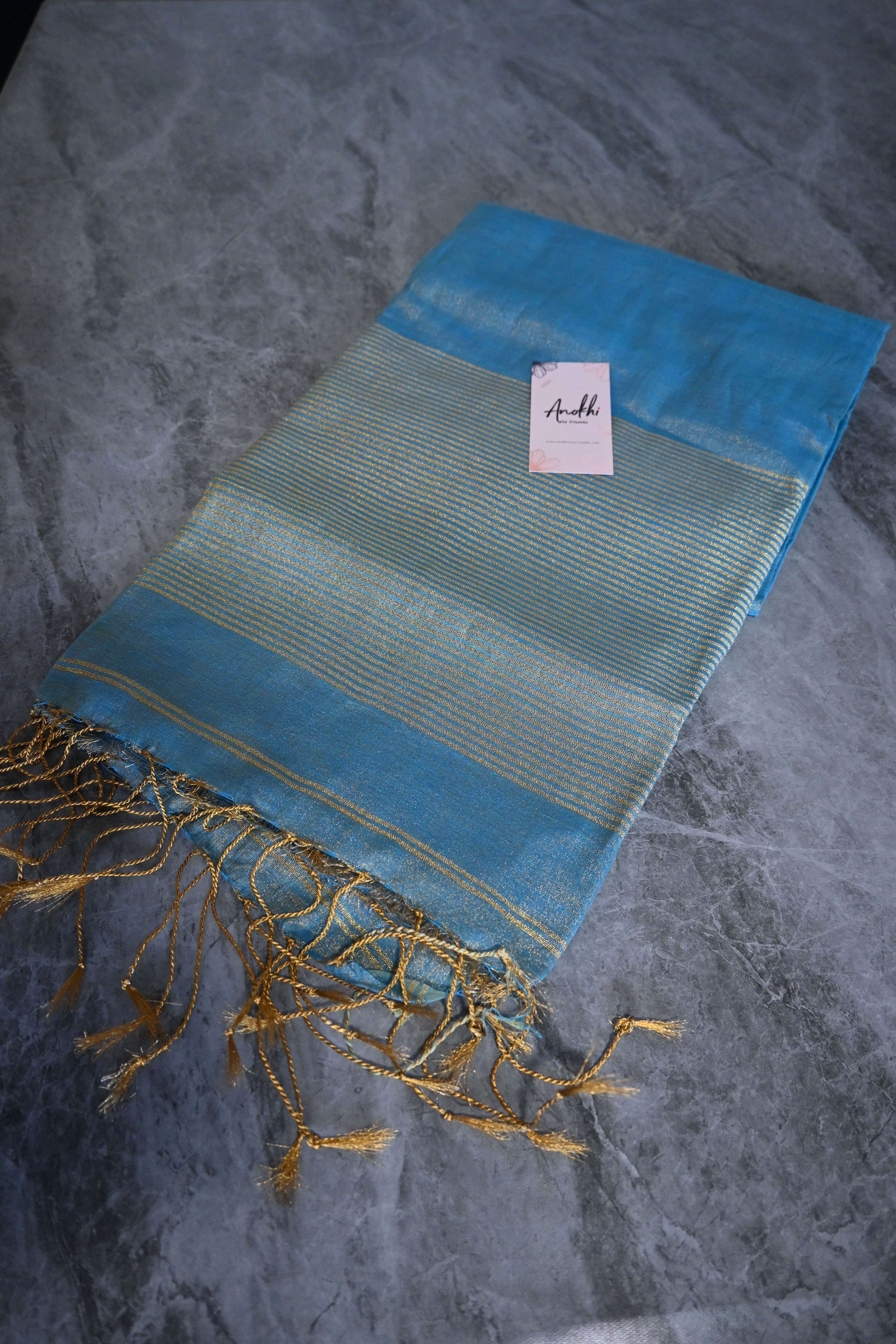Blue Tissue zari linen saree
