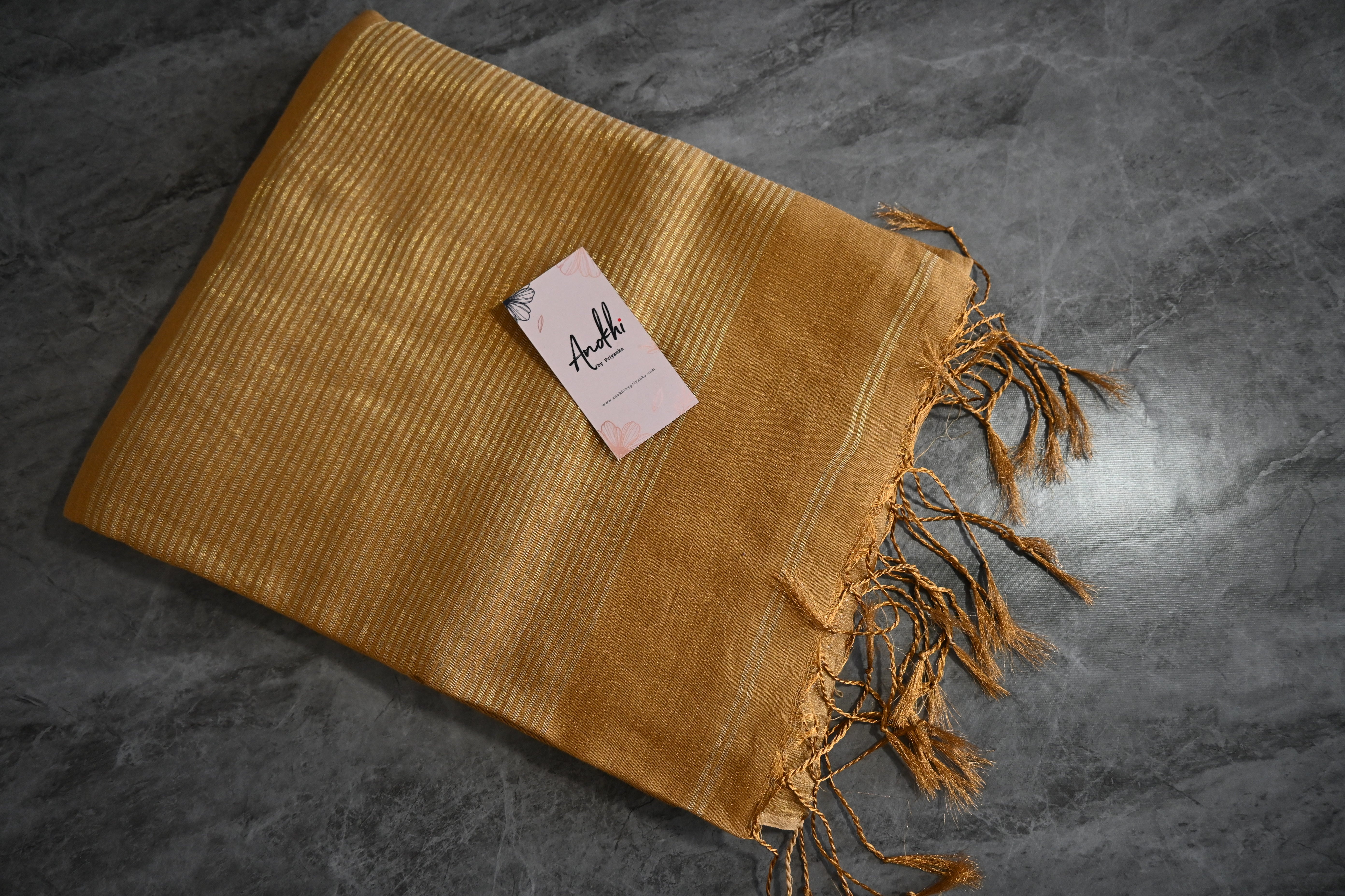 Golden Tissue zari linen saree