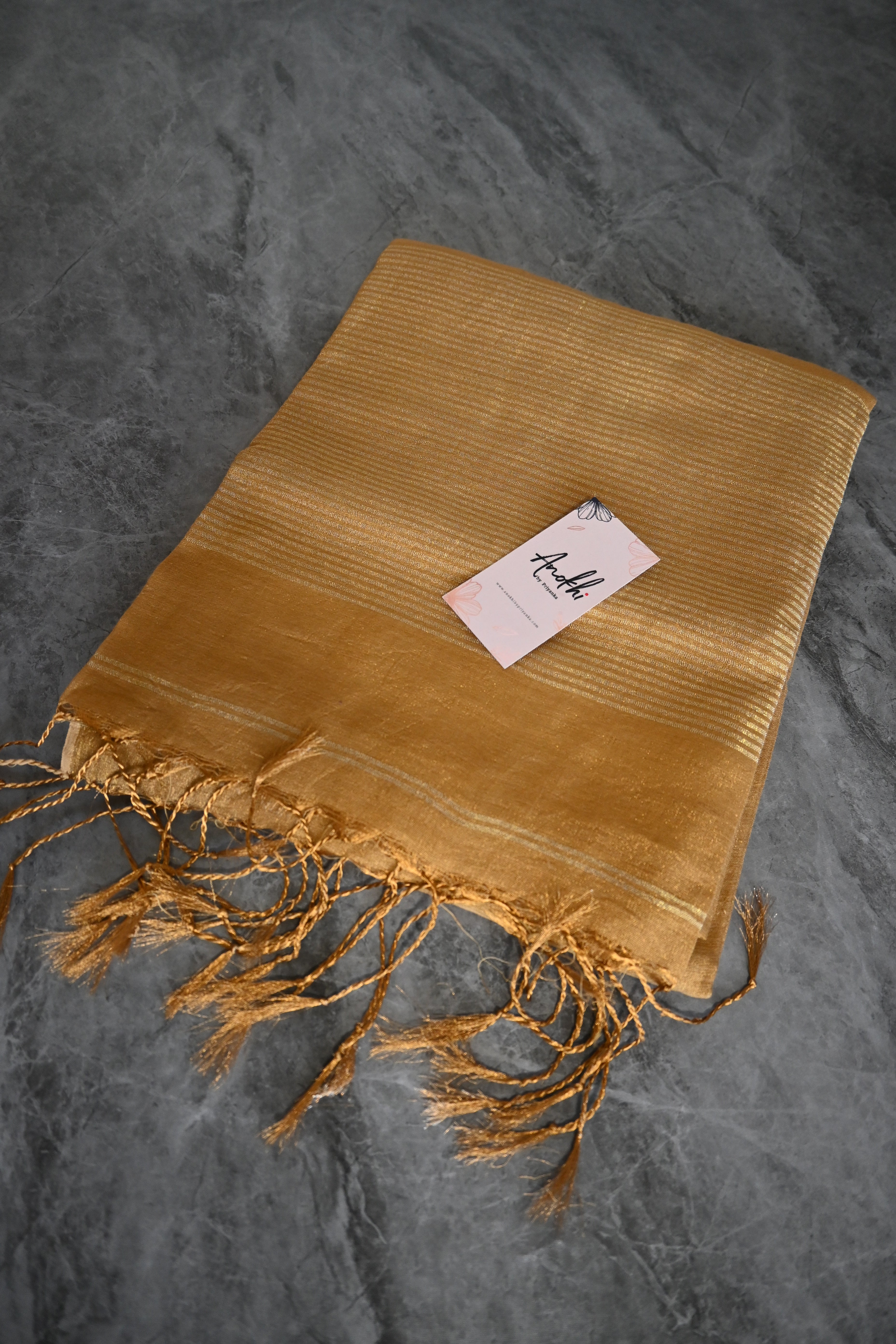 Golden Tissue zari linen saree