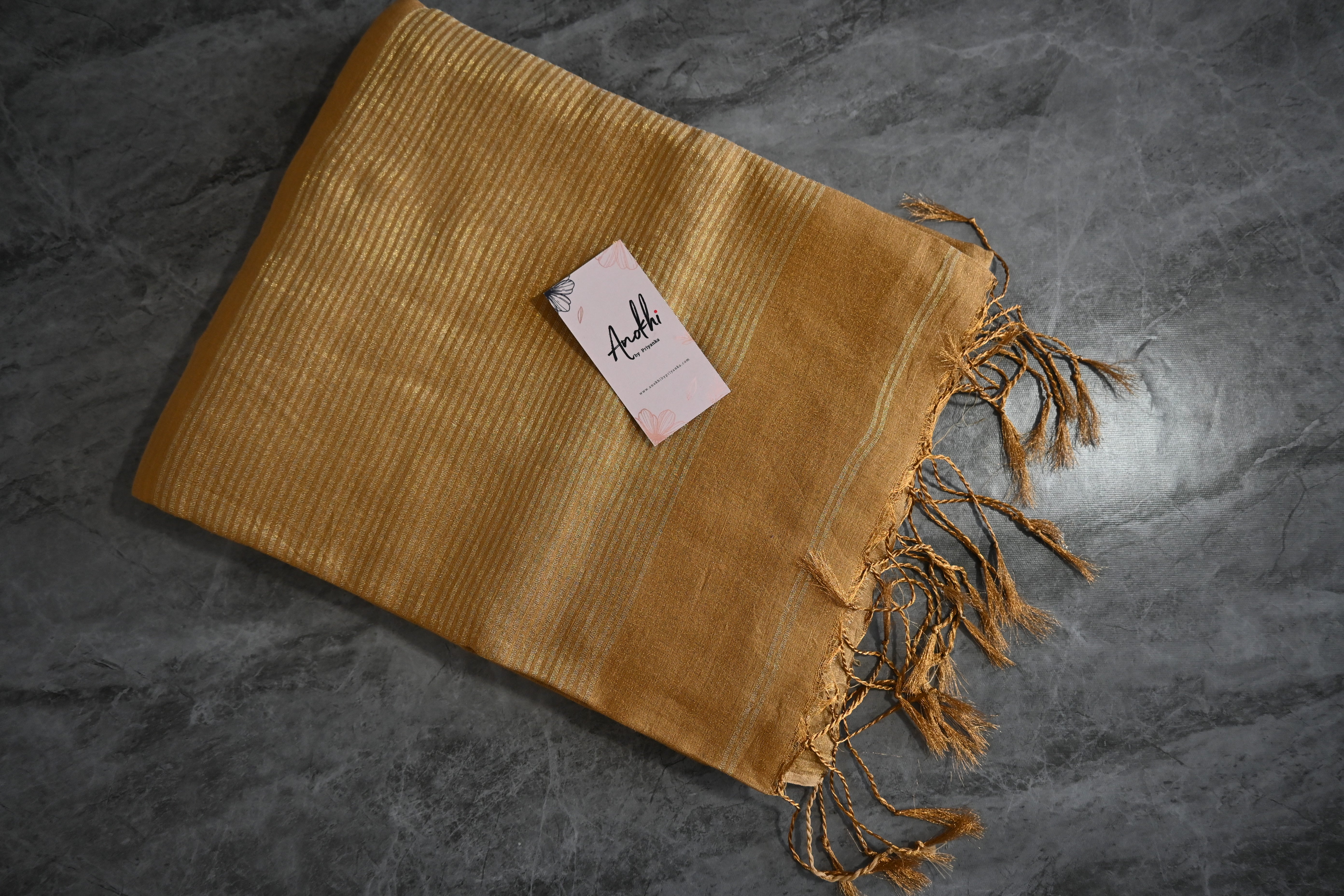 Golden Tissue zari linen saree