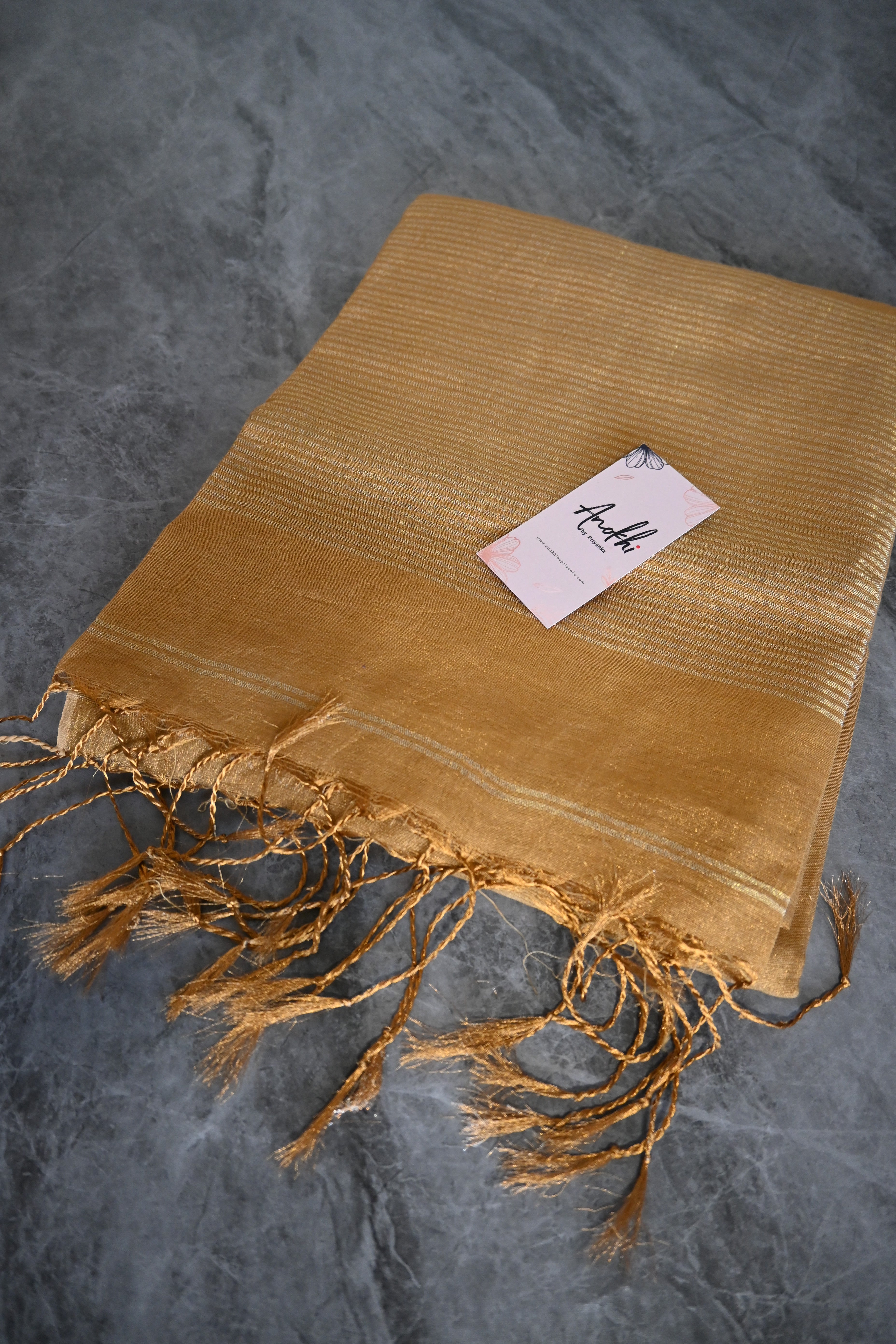 Golden Tissue zari linen saree