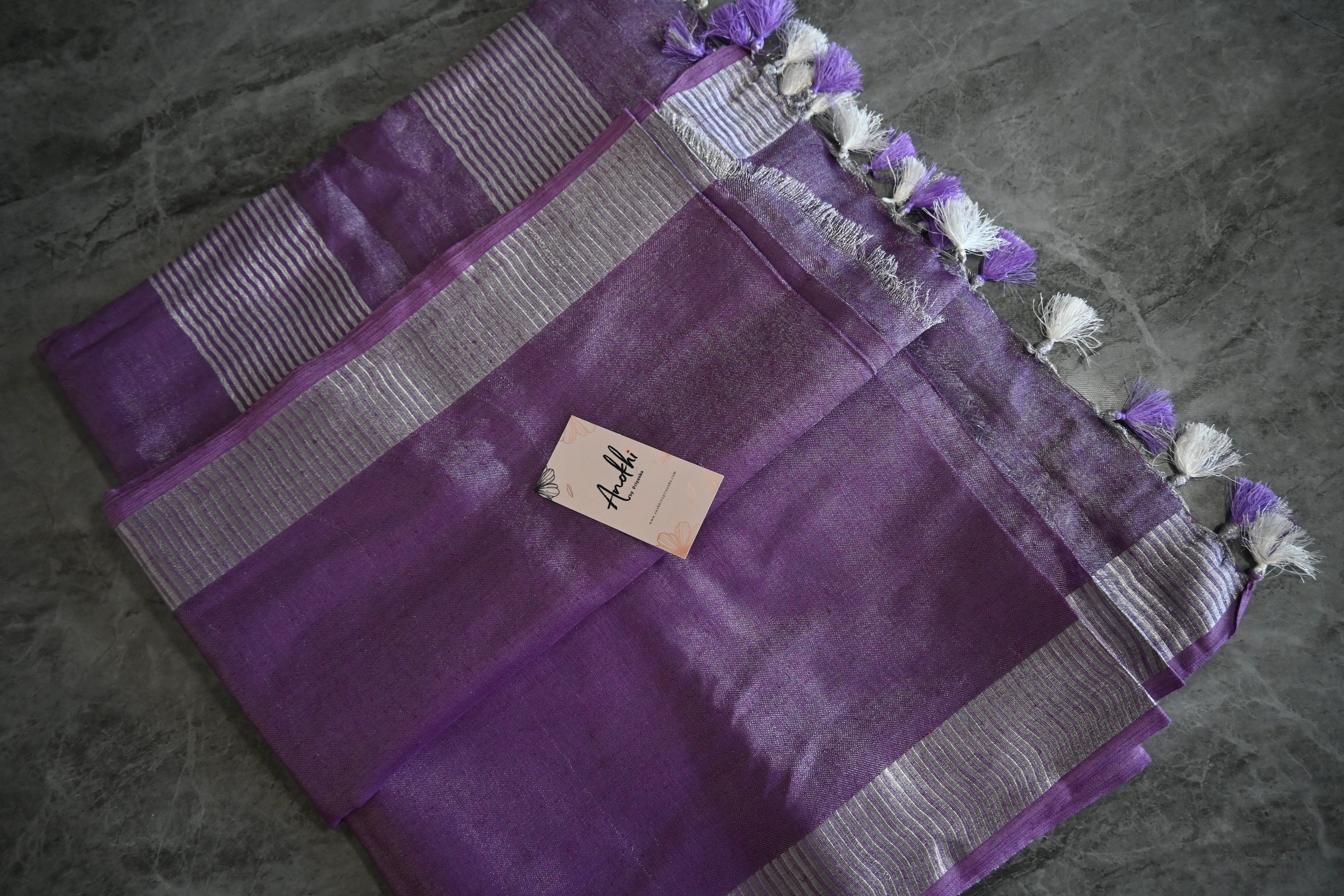 Pure tissue Line Saree - Purple