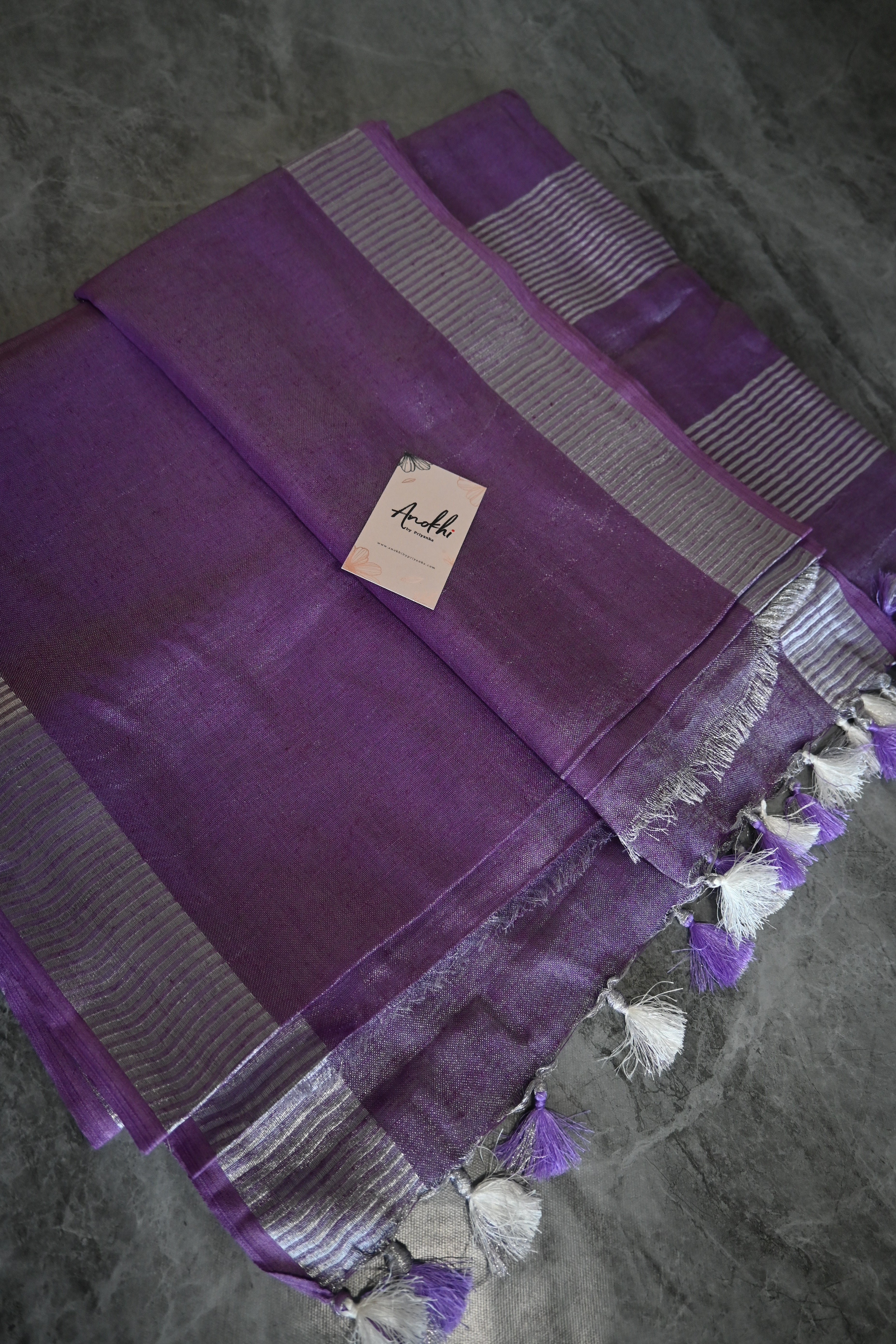 Pure tissue Line Saree - Purple