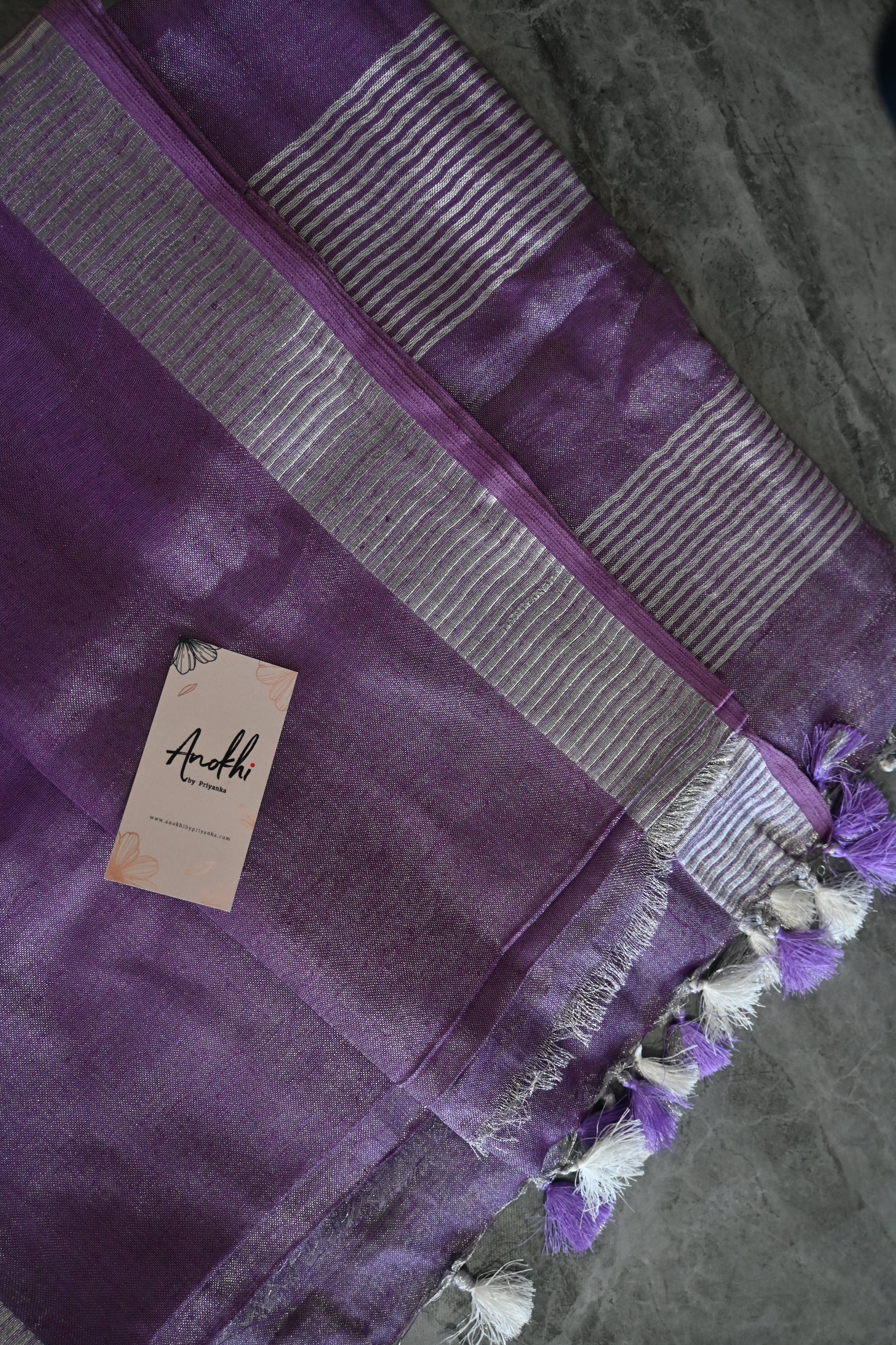 Pure tissue Line Saree - Purple