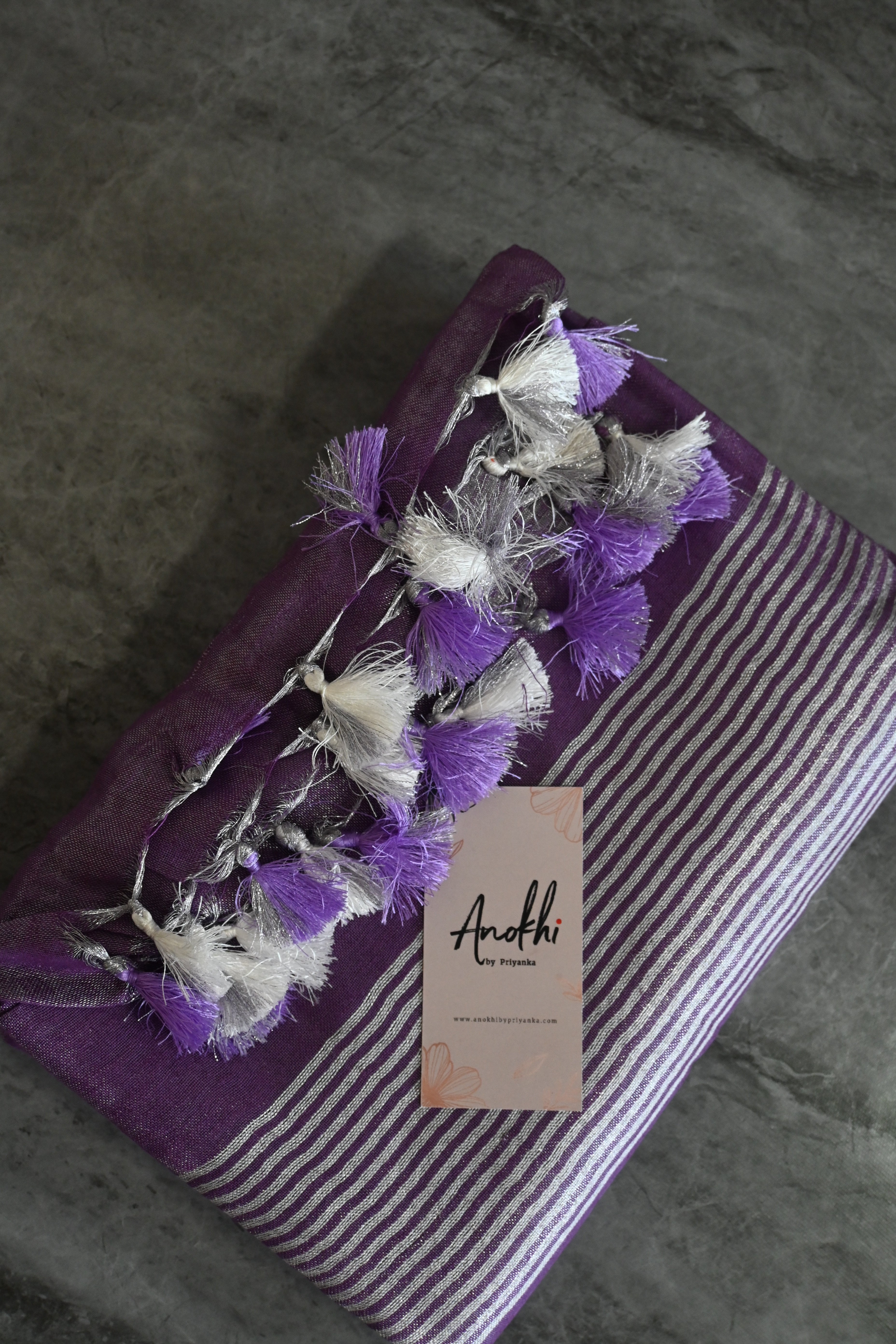 Pure tissue Line Saree - Purple