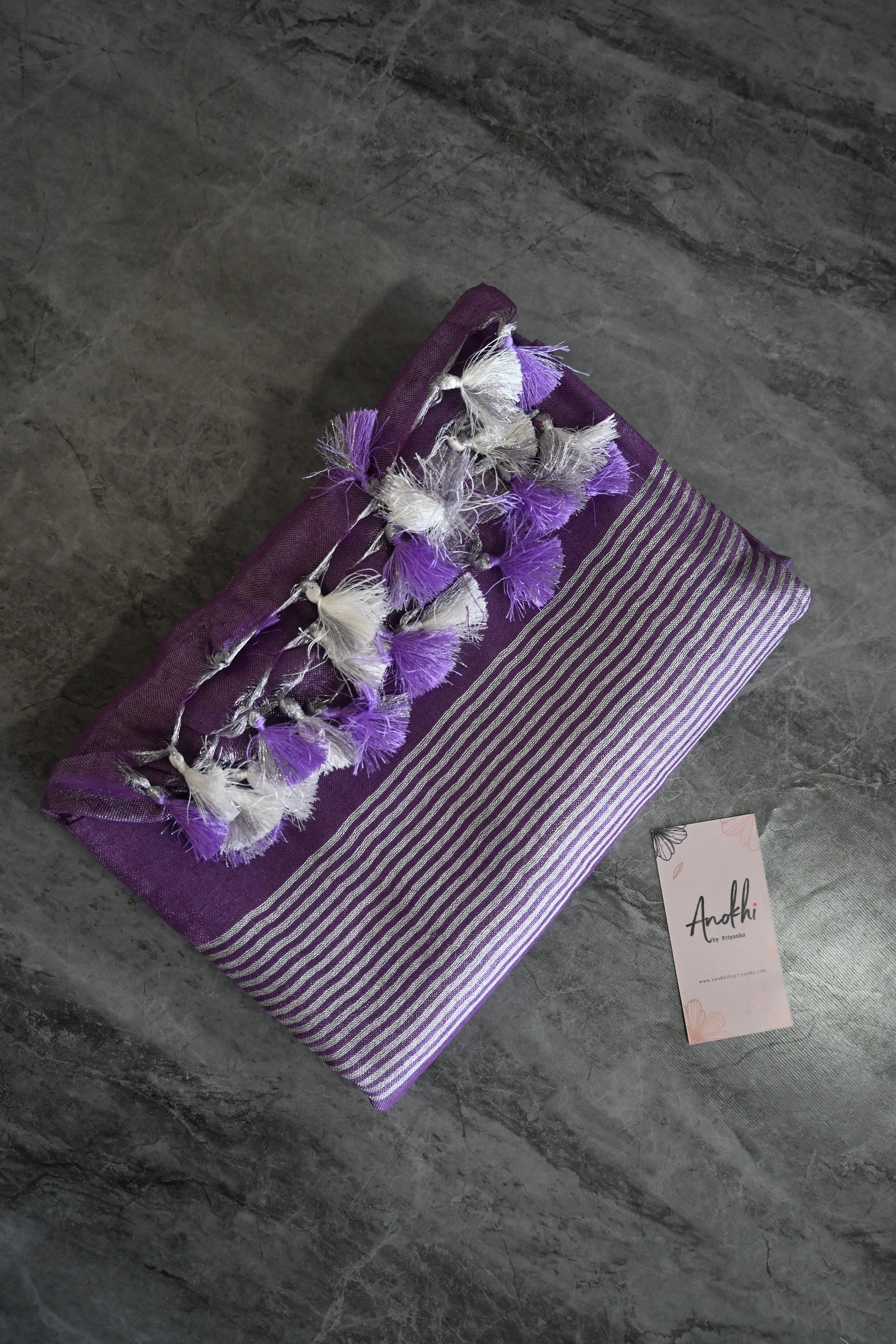 Pure tissue Line Saree - Purple