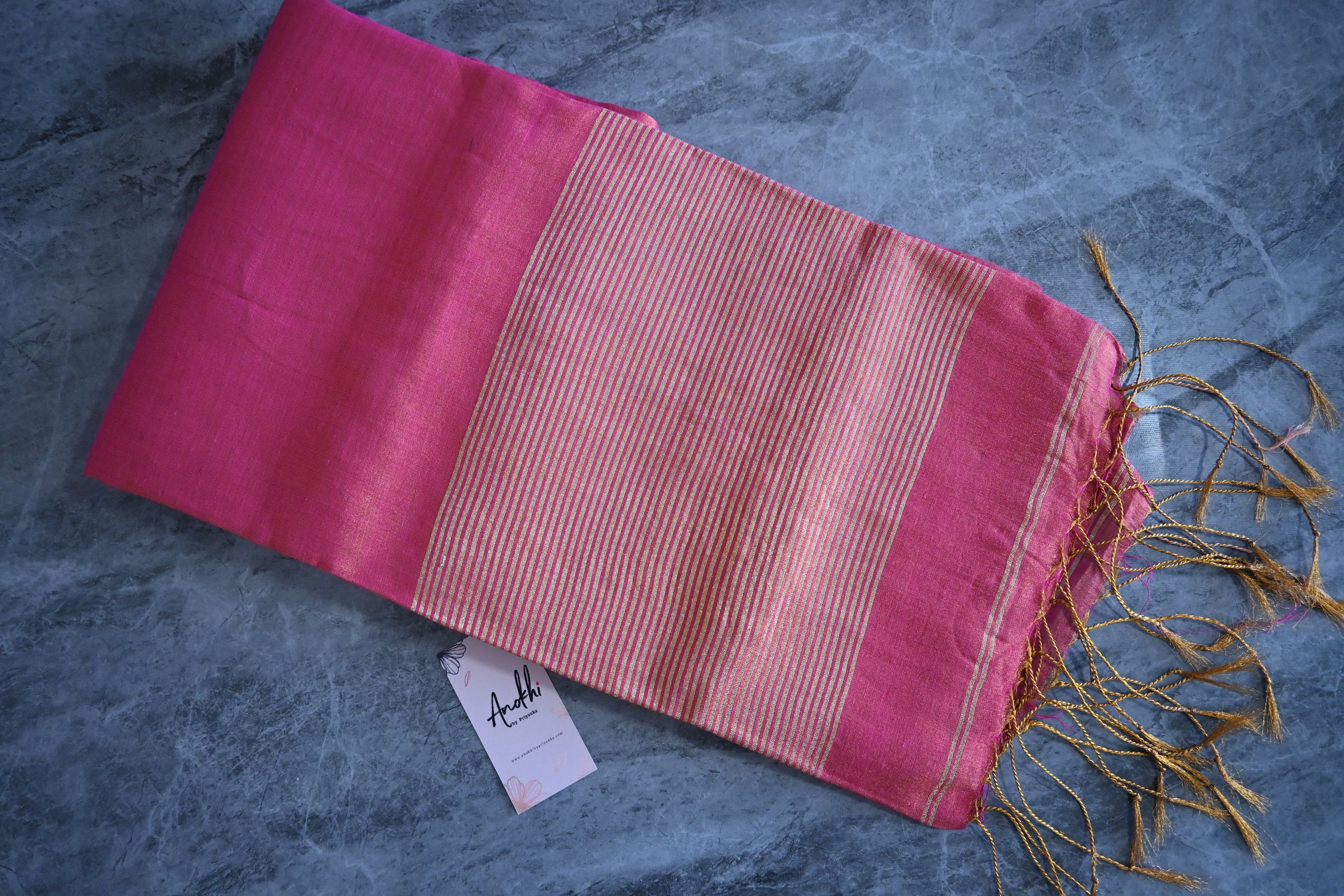 Pink Tissue zari linen saree