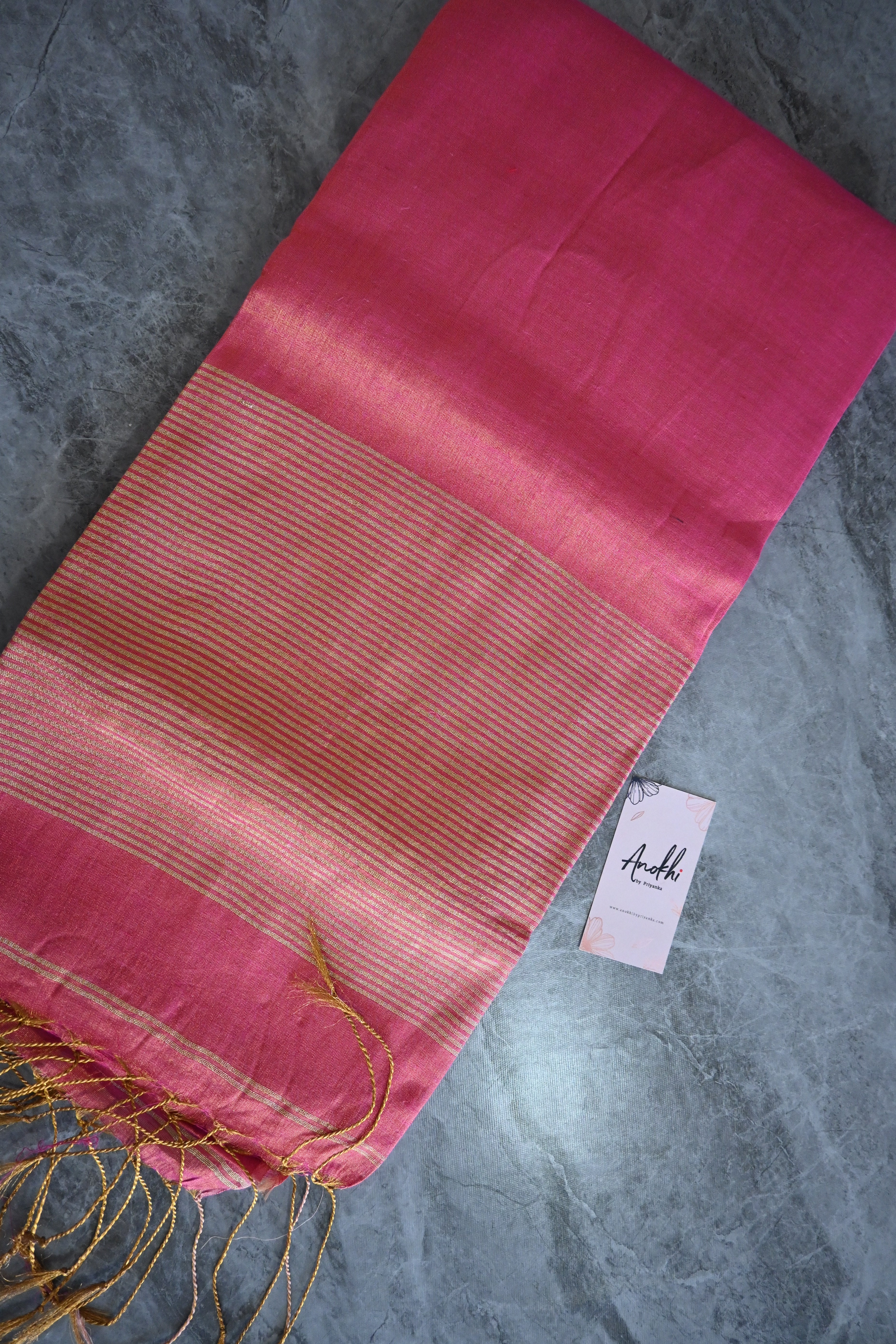 Pink Tissue zari linen saree