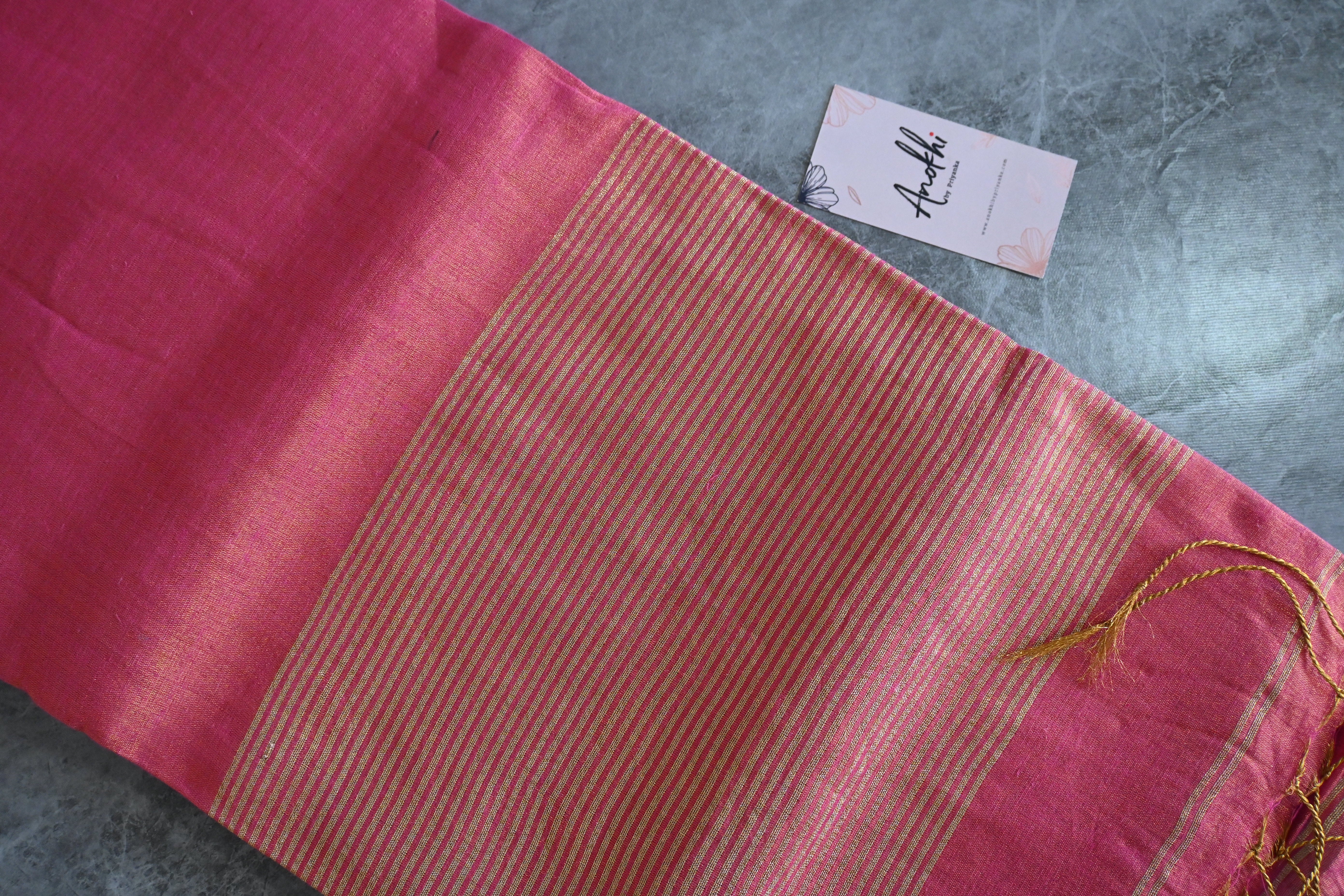 Pink Tissue zari linen saree