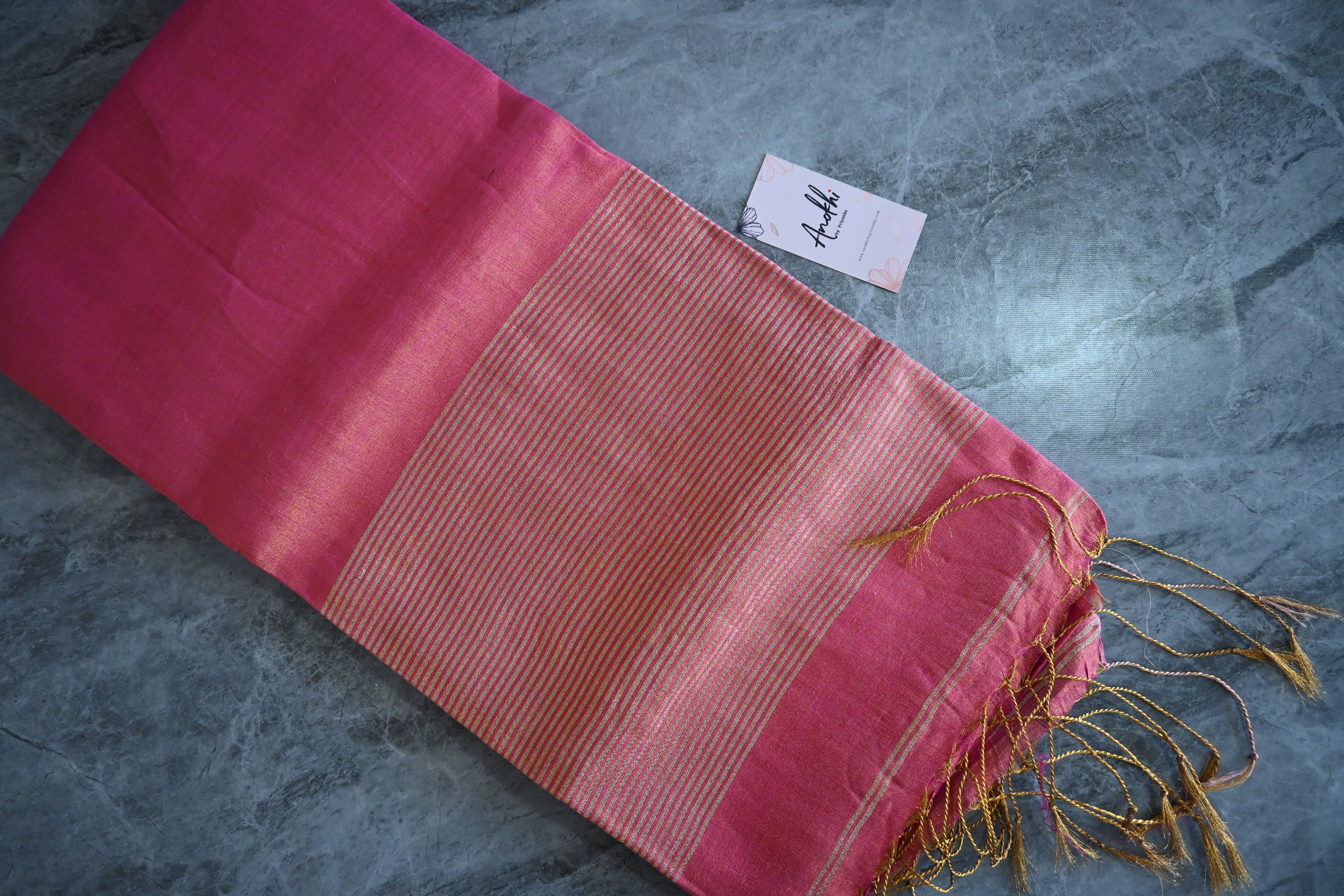 Pink Tissue zari linen saree