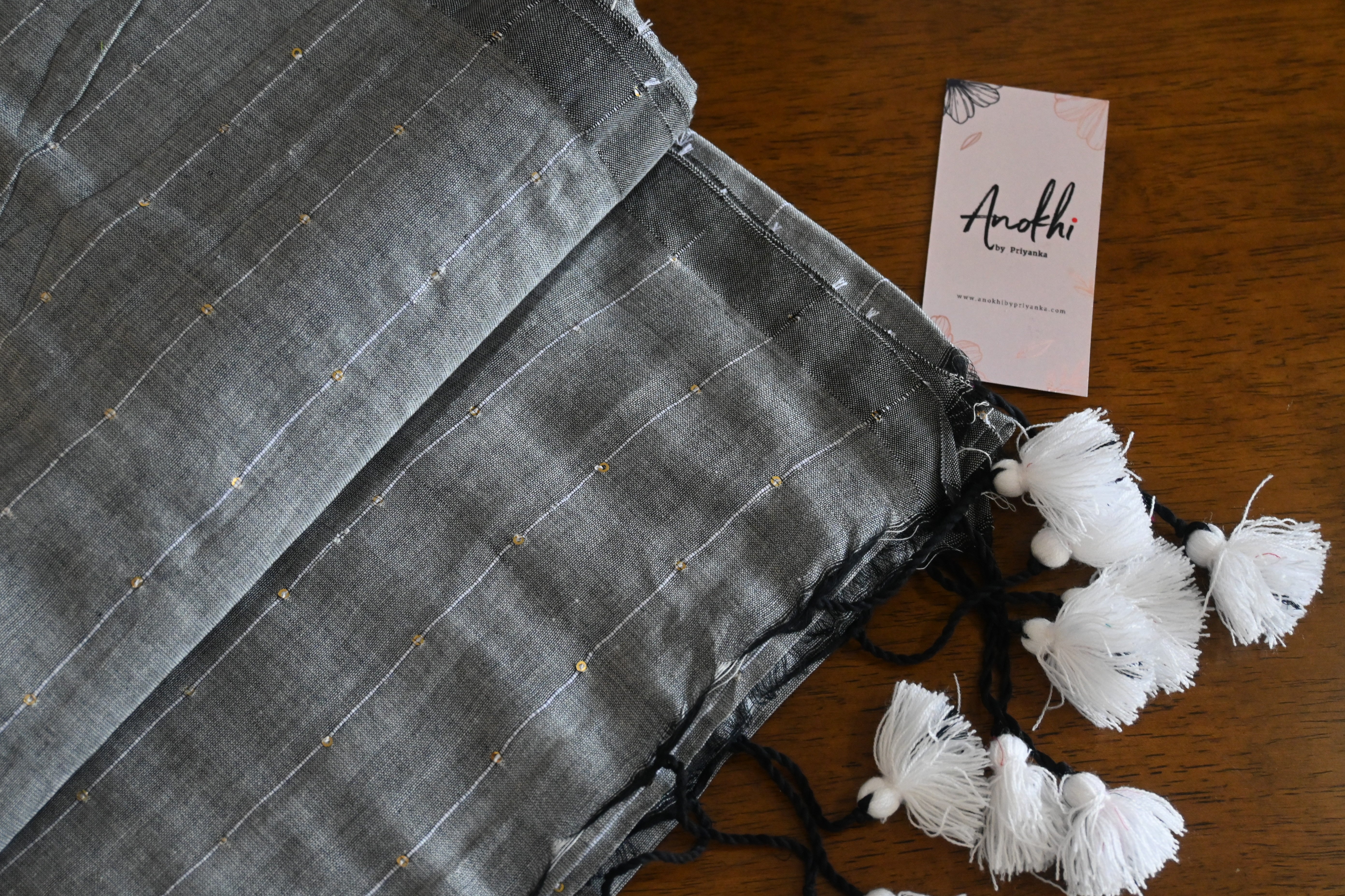 Mul cotton Janaki saree with sequins  work(stiched)