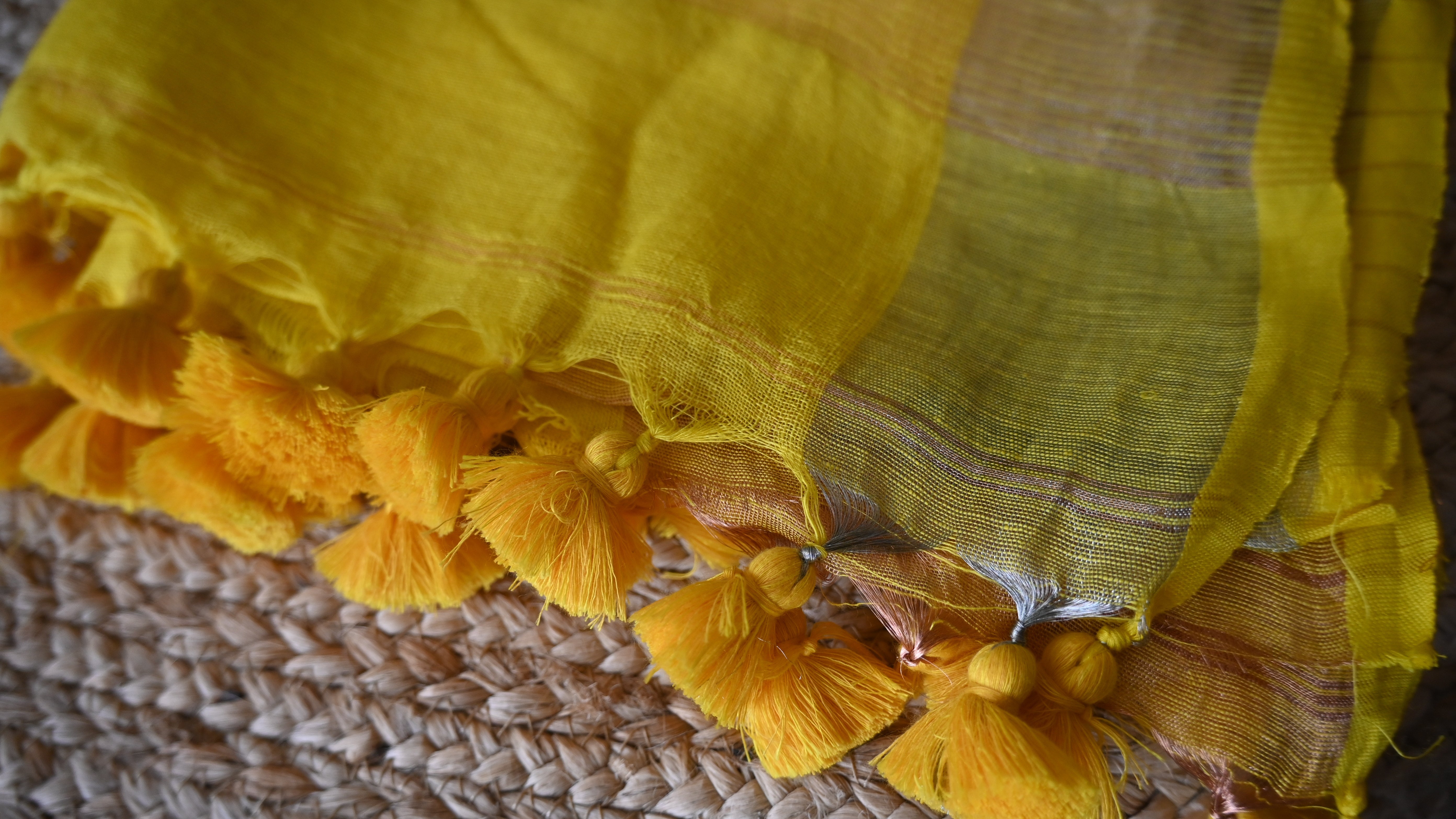 Zari Border Yellow Plain linen saree