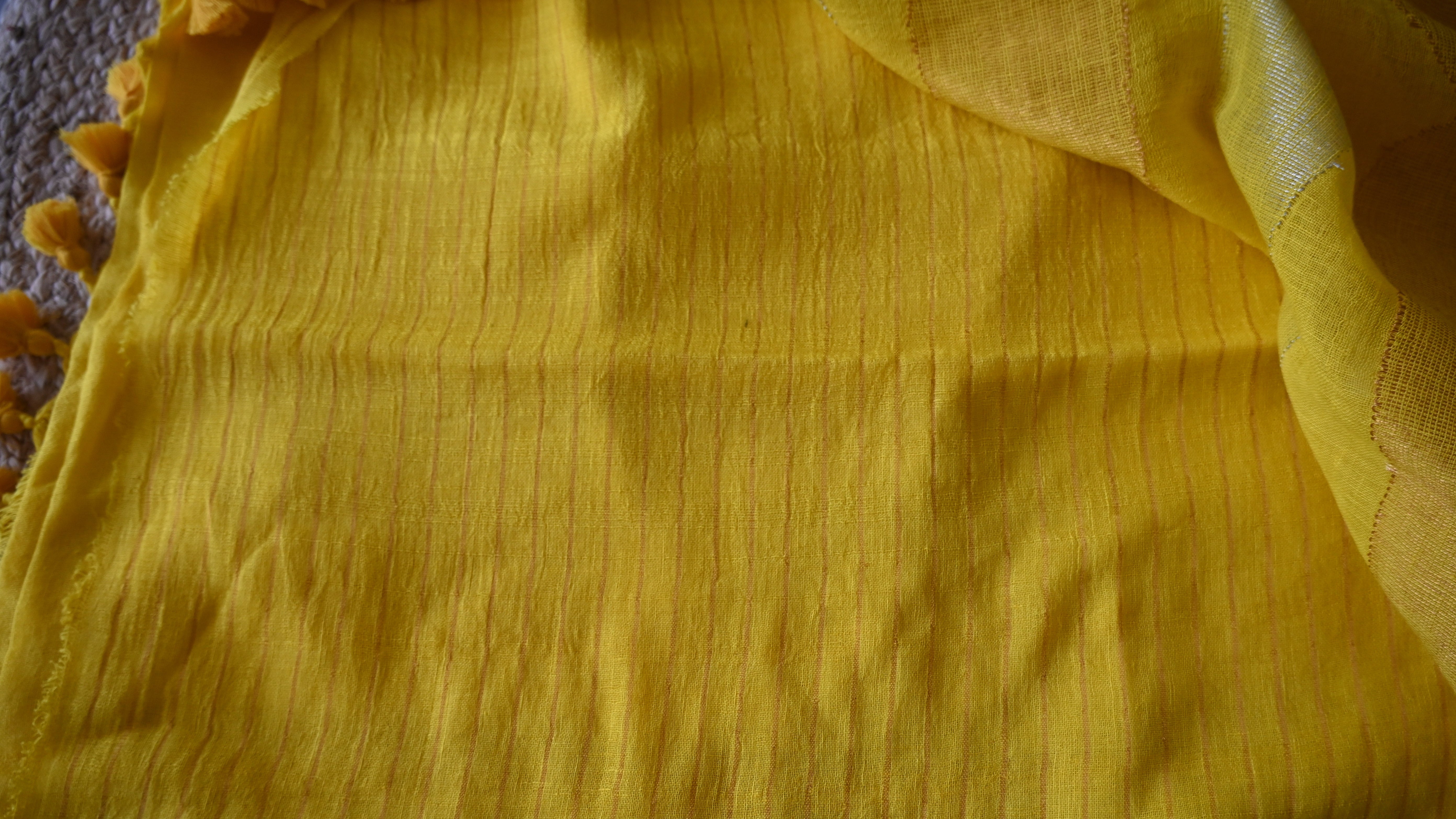 Zari Border Yellow Plain linen saree