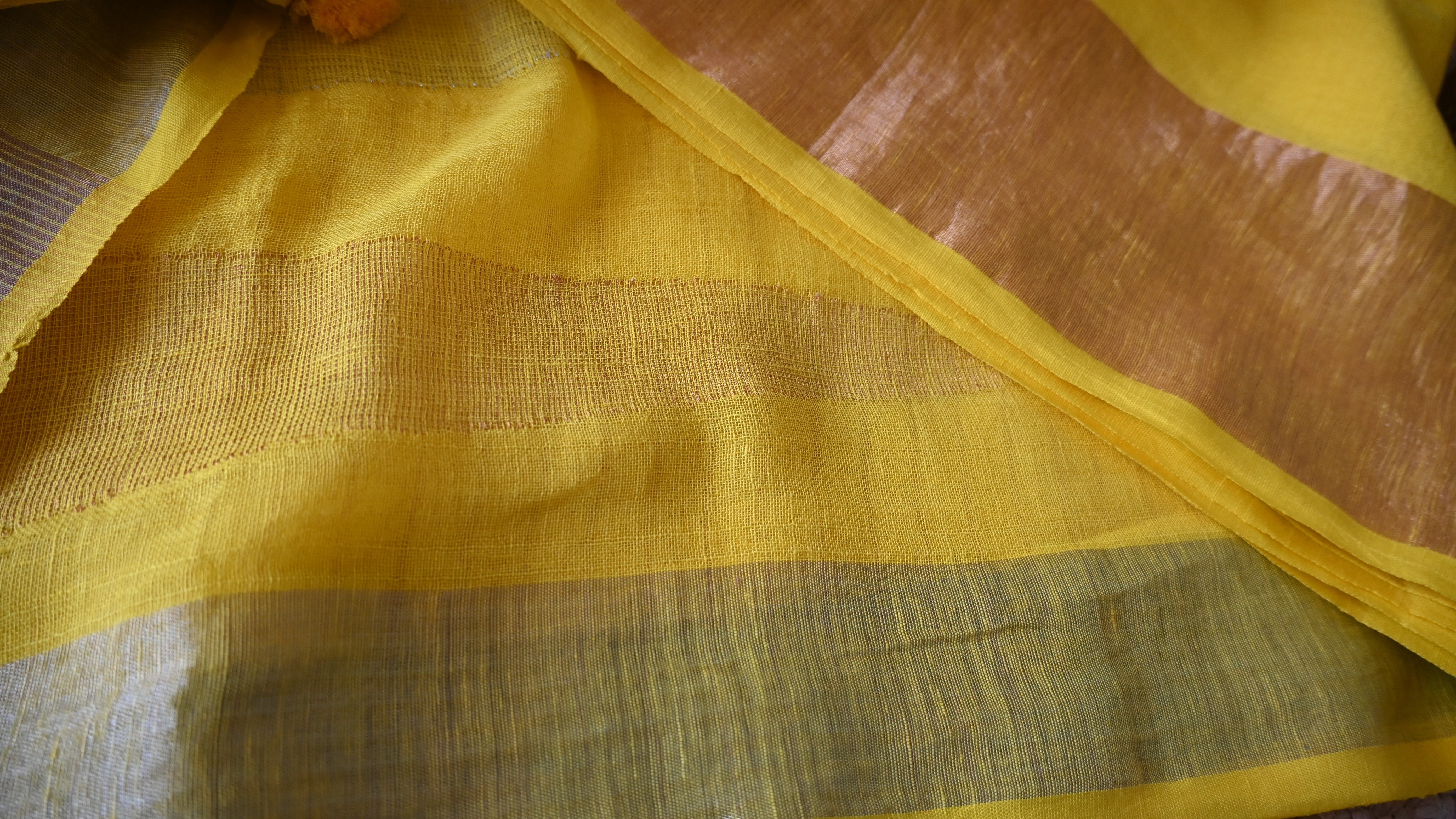Zari Border Yellow Plain linen saree