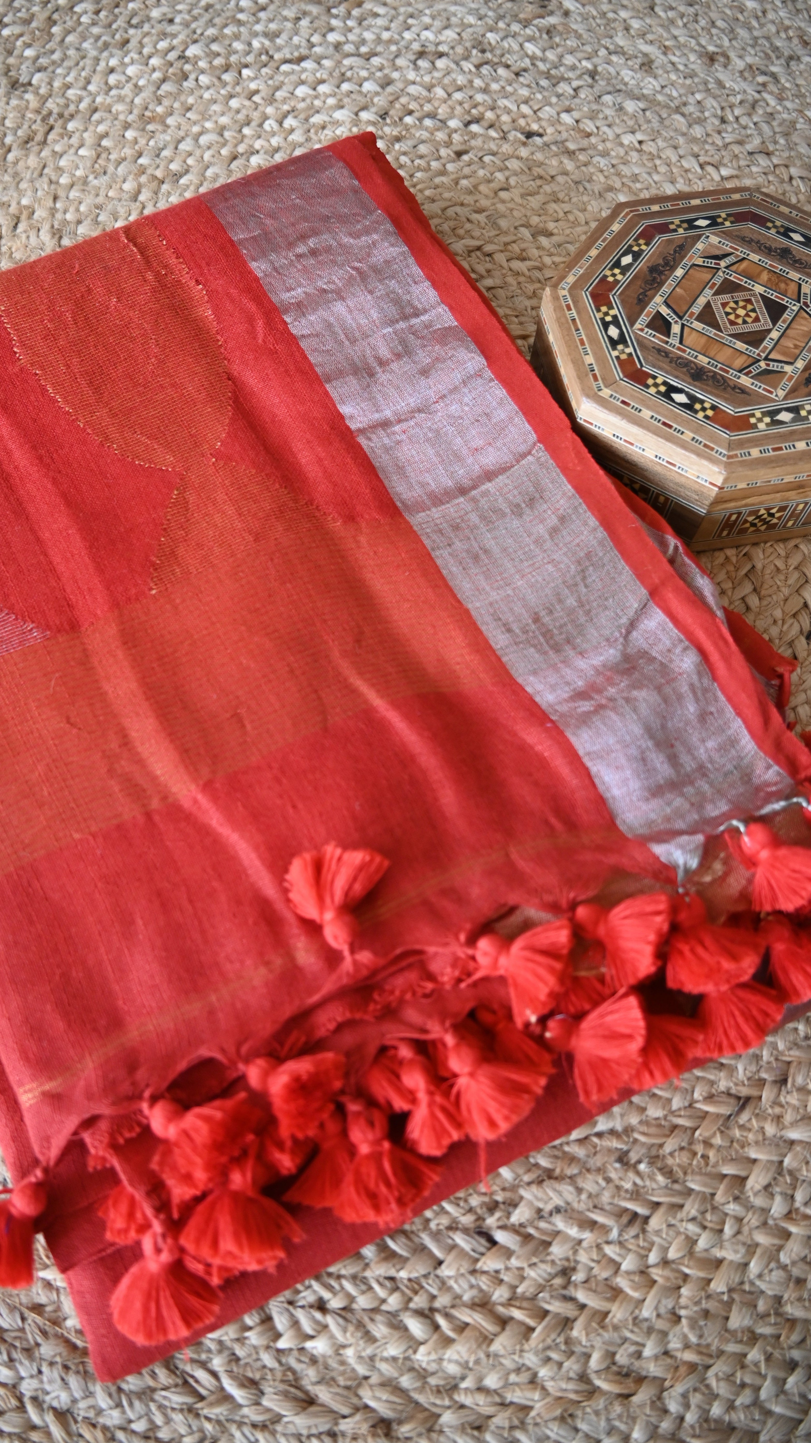 Pure Line Red Plain Zari Border Saree