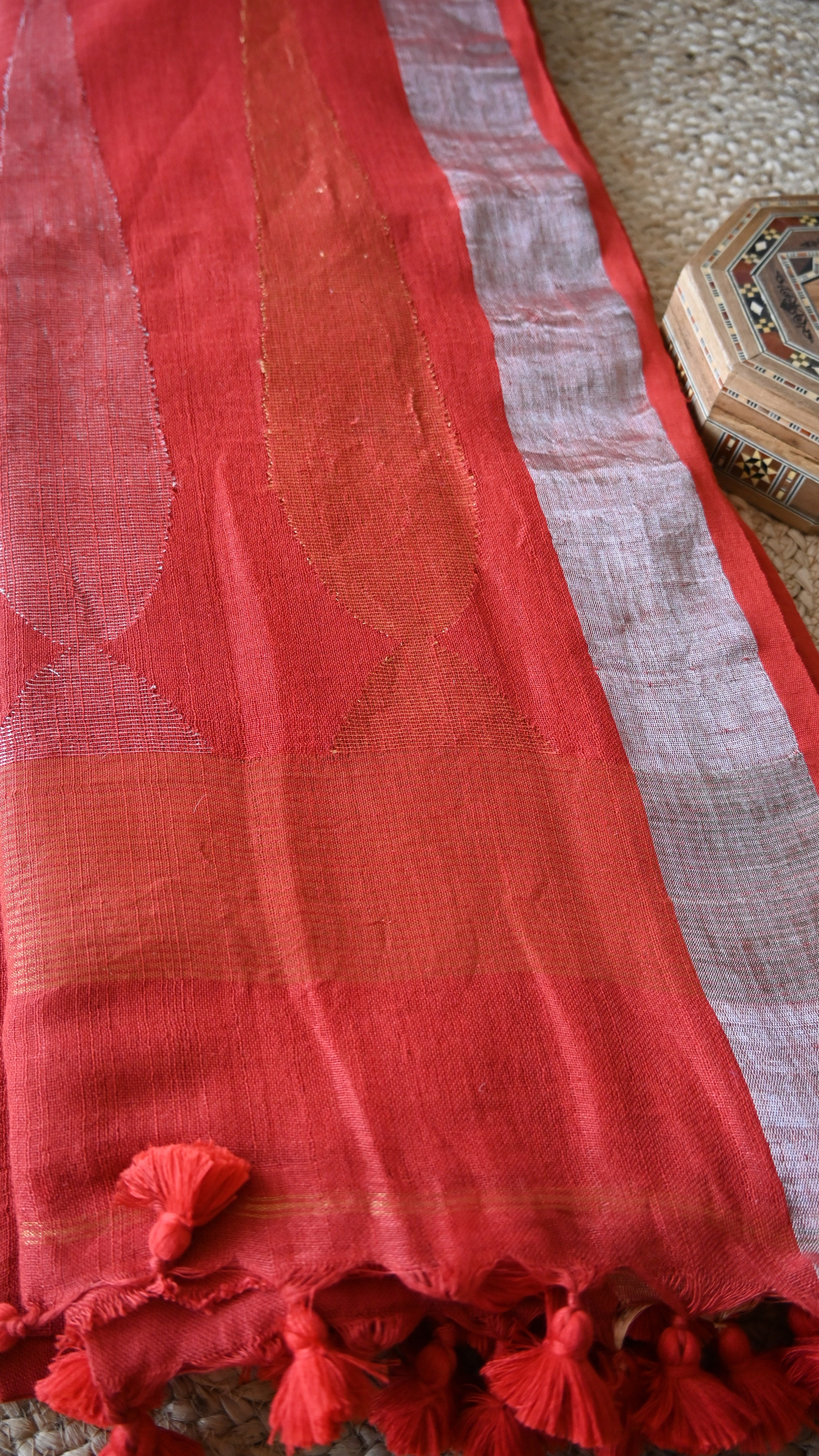 Pure Line Red Plain Zari Border Saree