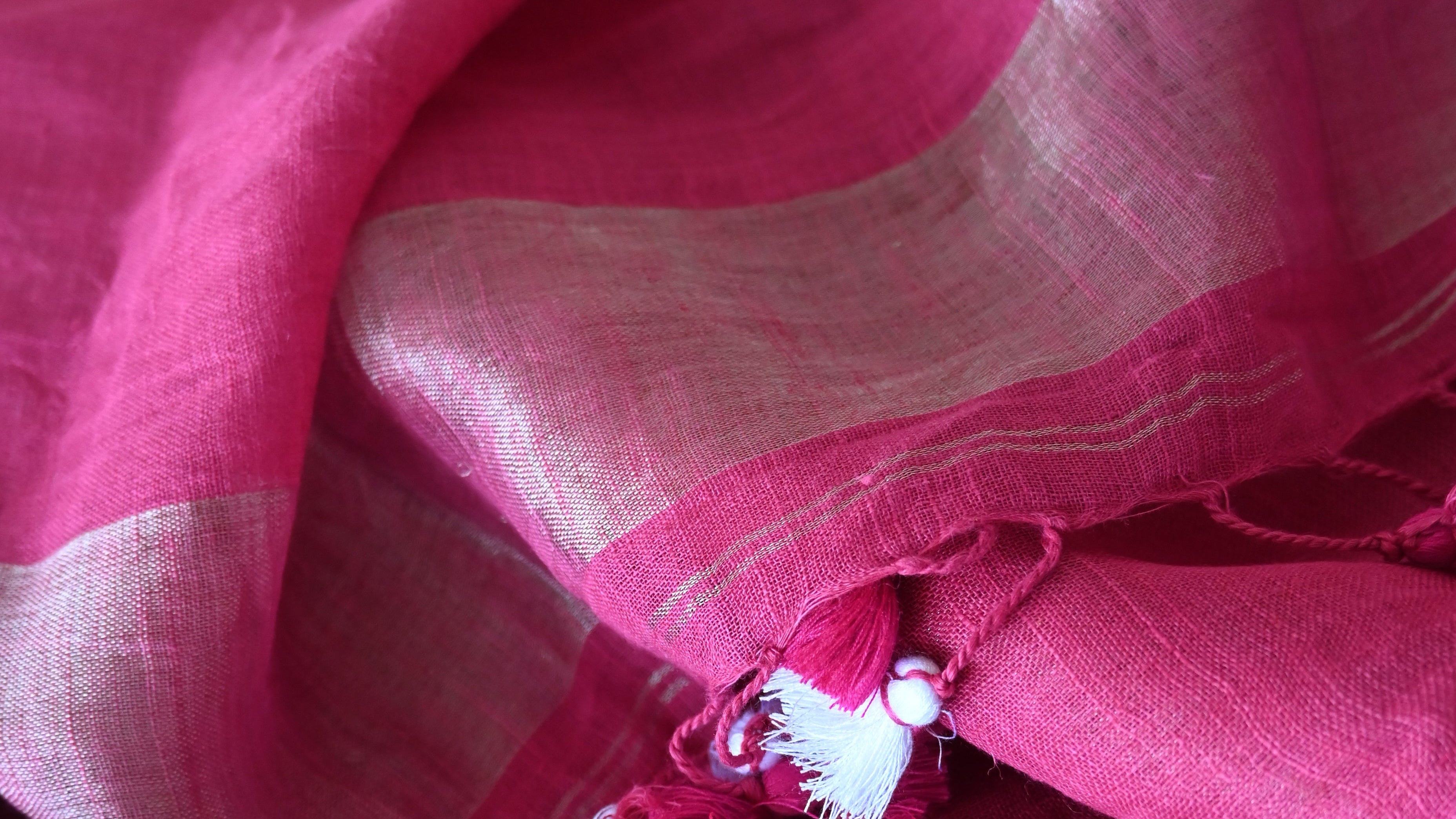 Pure Linen Zari Tissue Handwoven  Pink Saree