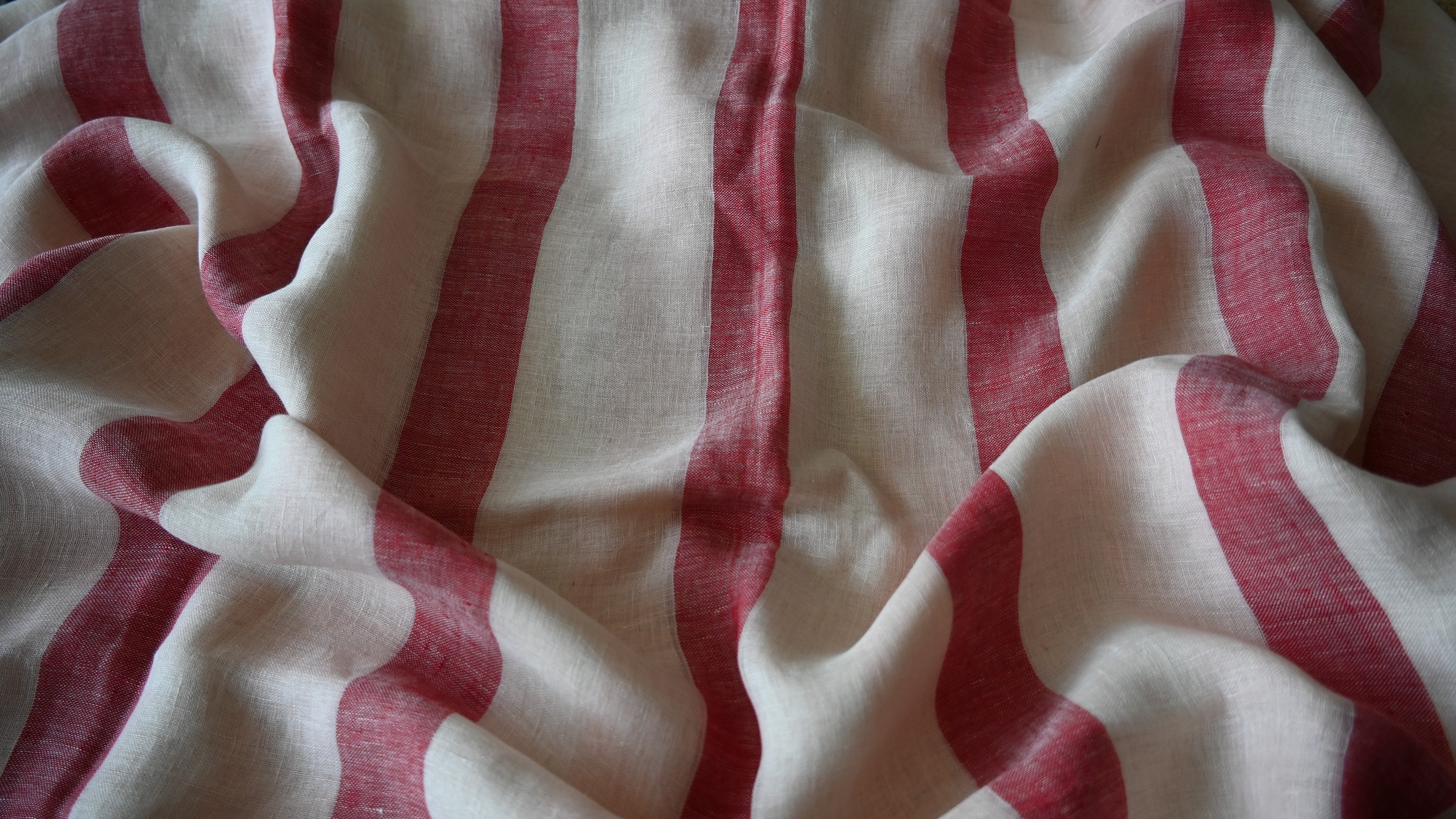 Pure Linen Red and White Full Body Stripes Saree