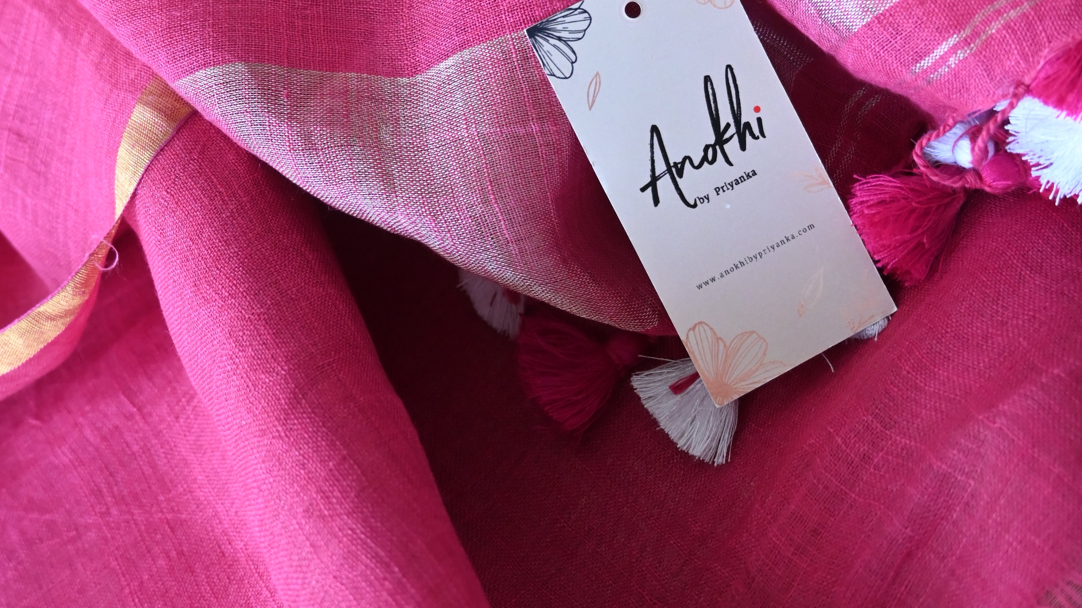 Pure Linen Zari Tissue Handwoven  Pink Saree