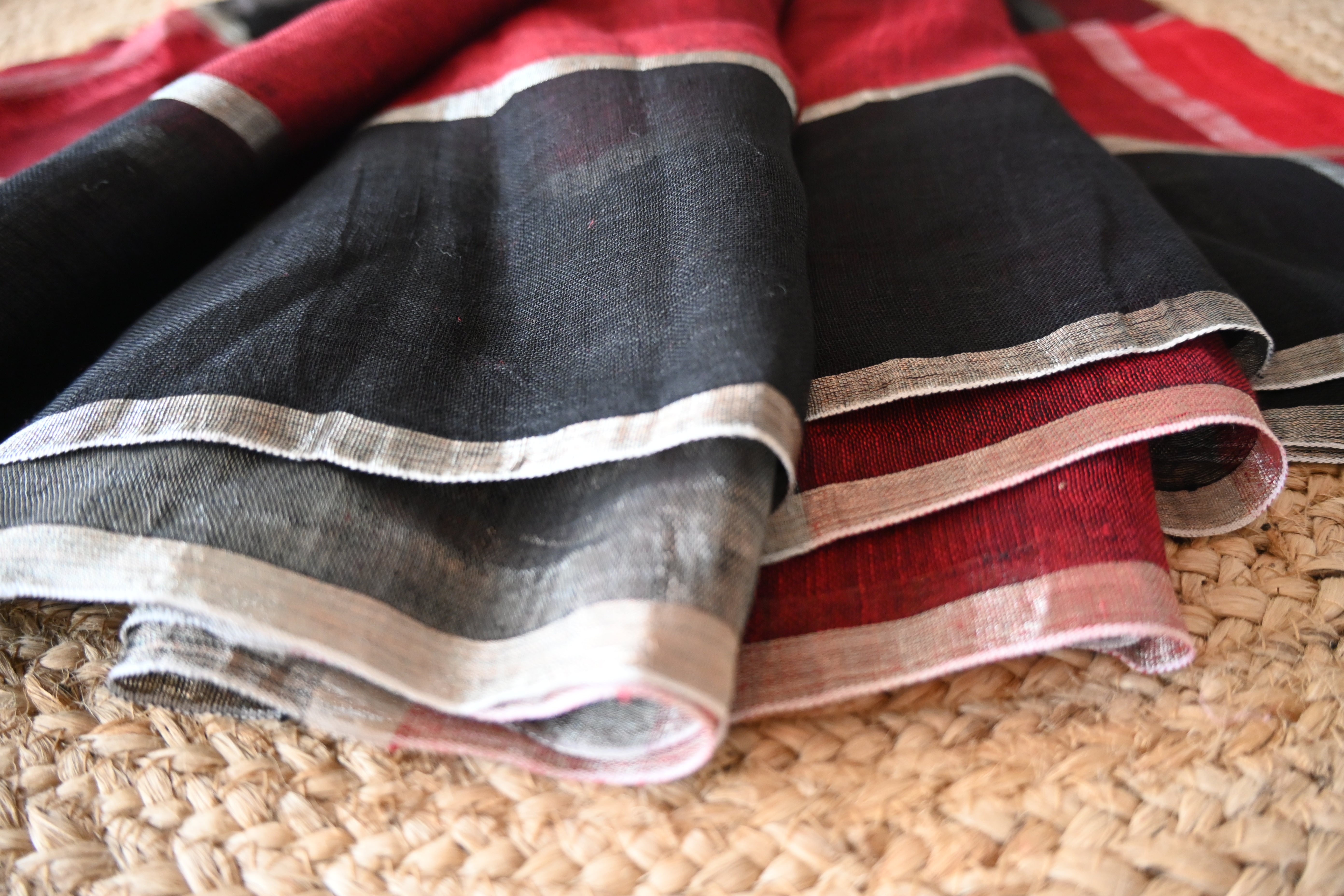 Pure Linen Red and Black Full Body Checks Saree