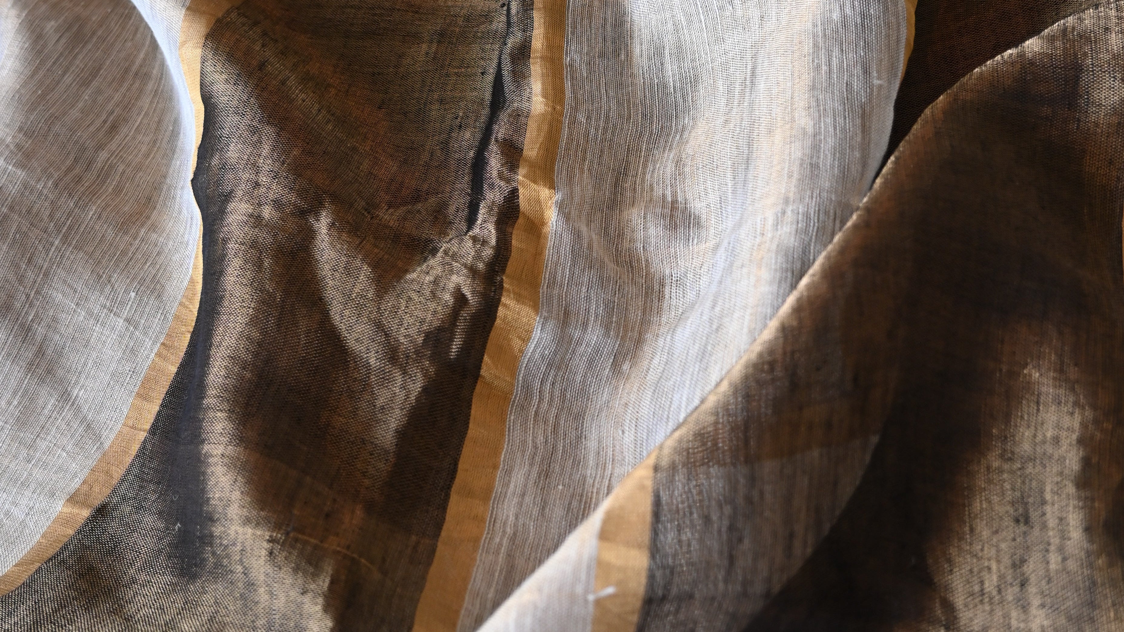 Pure Linen White and Black Check saree