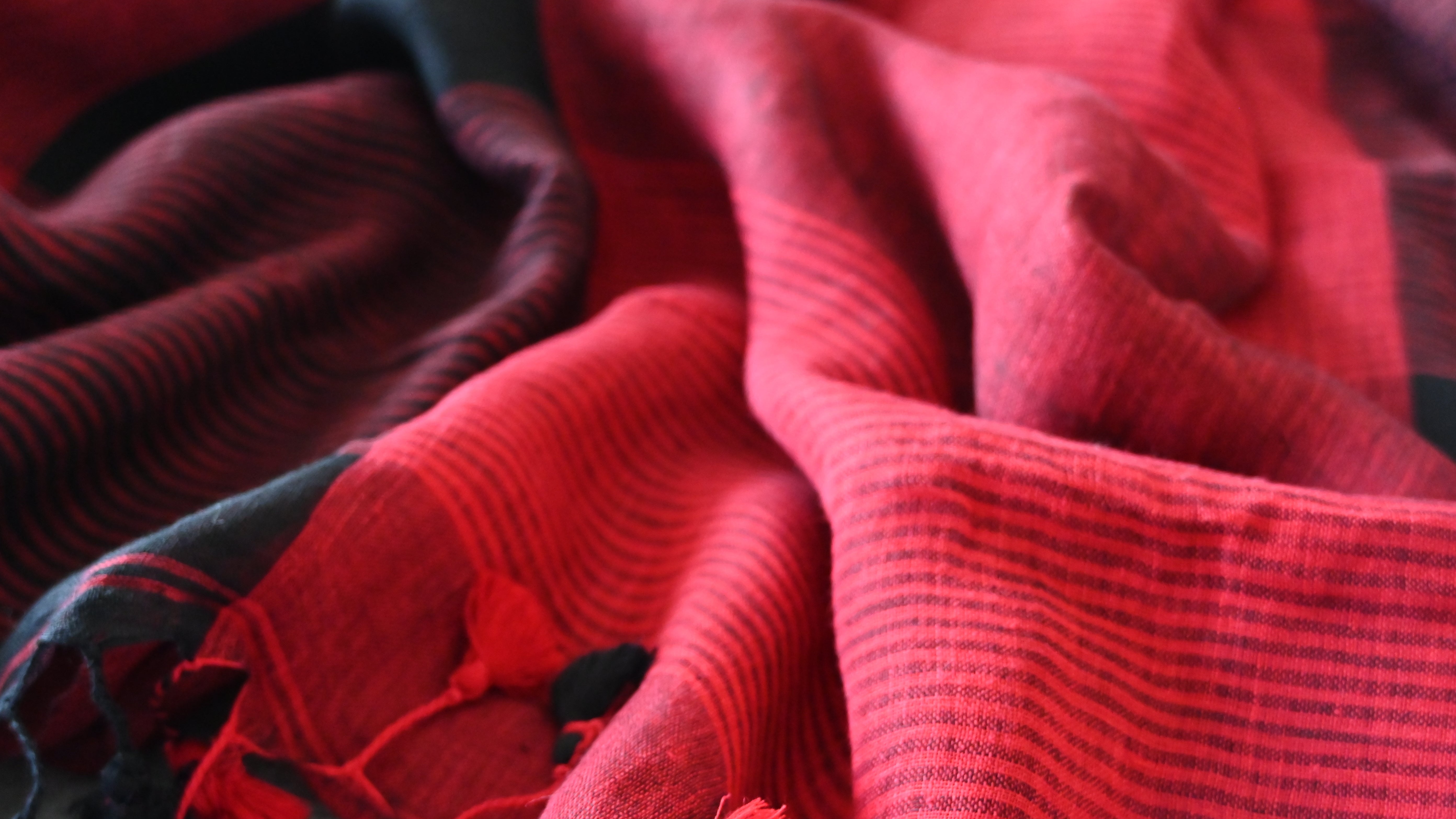 Pure Linen Black and Red checks Handwoven Saree