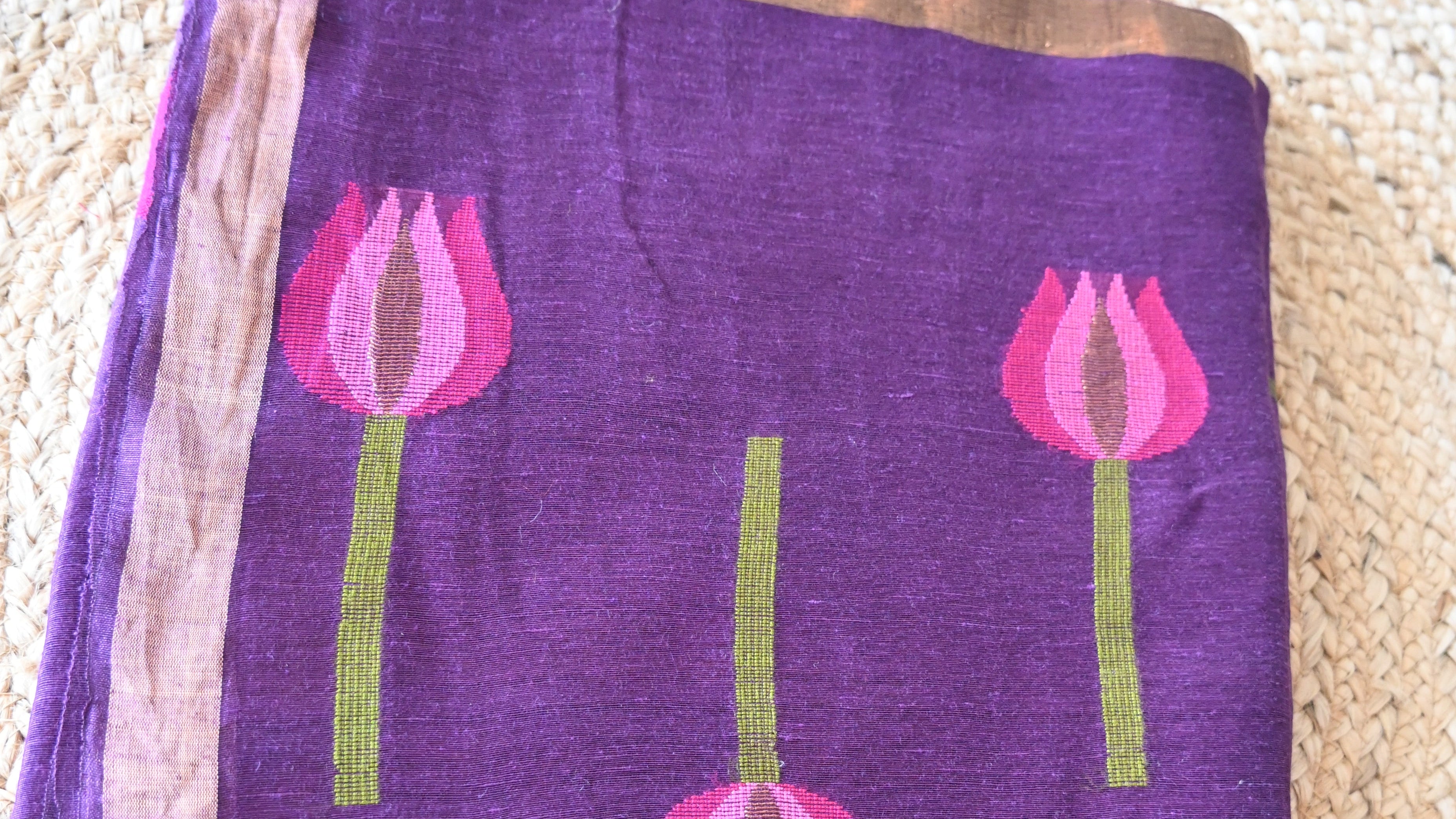 Pure Silk Linen Lotus saree